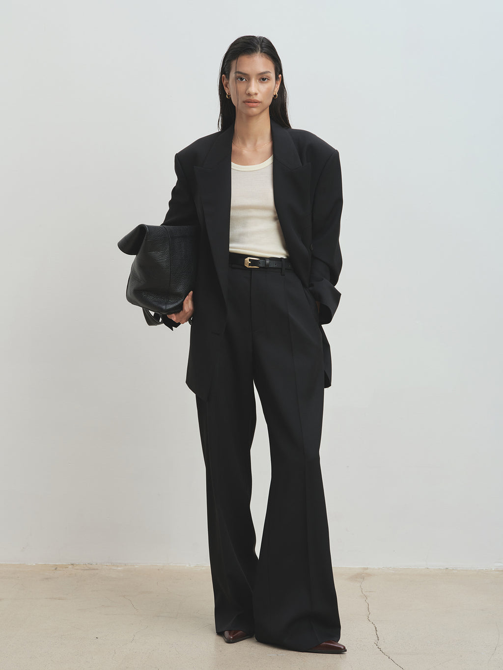 Tonywack - Wool Twill Wide-Leg Pleated Trousers (Black) product image 1 | TRAB K-Fashion Australia