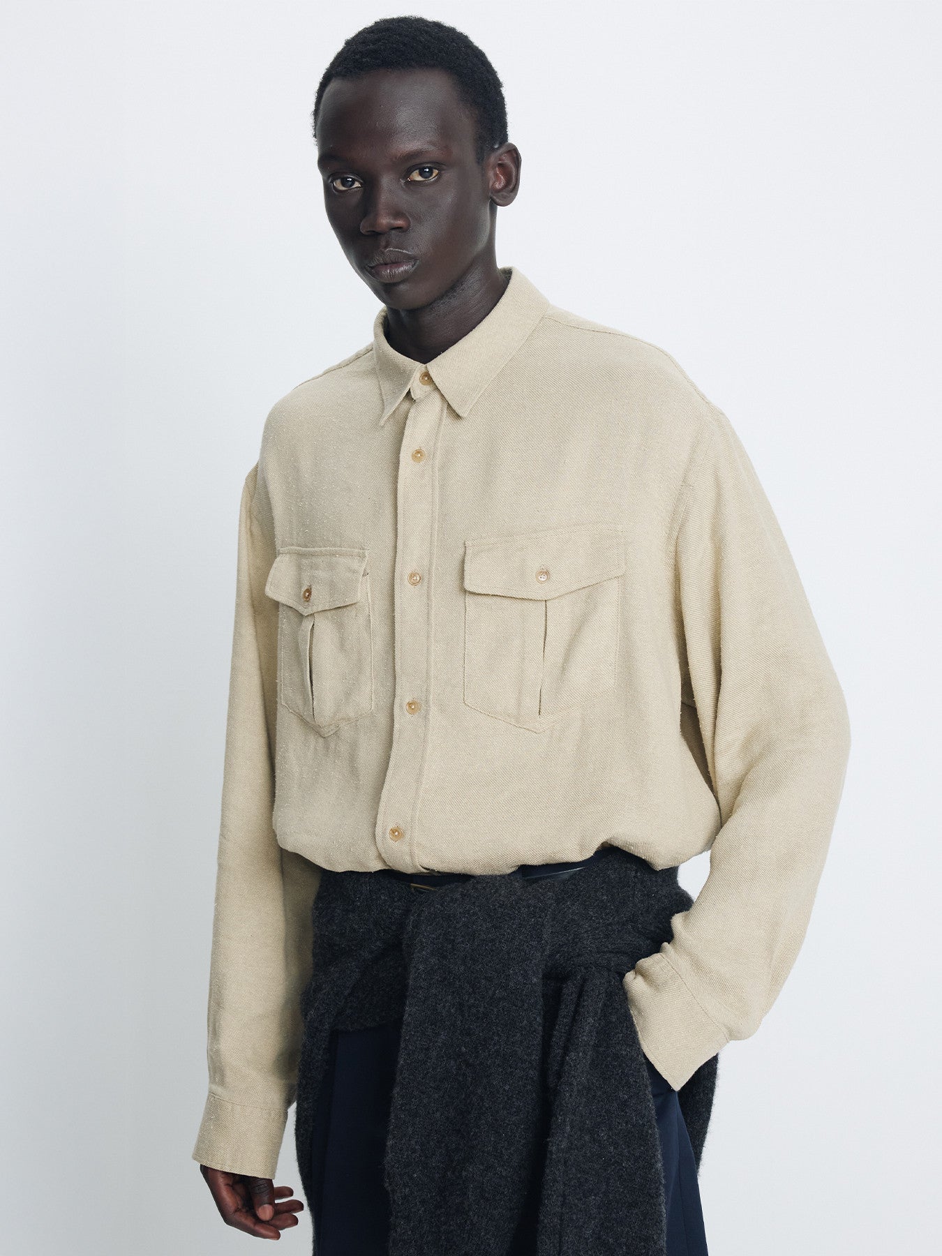 Tonywack - Brushed Silk Linen Utility Shirt (Sand) product image 4 | TRAB K-Fashion Australia