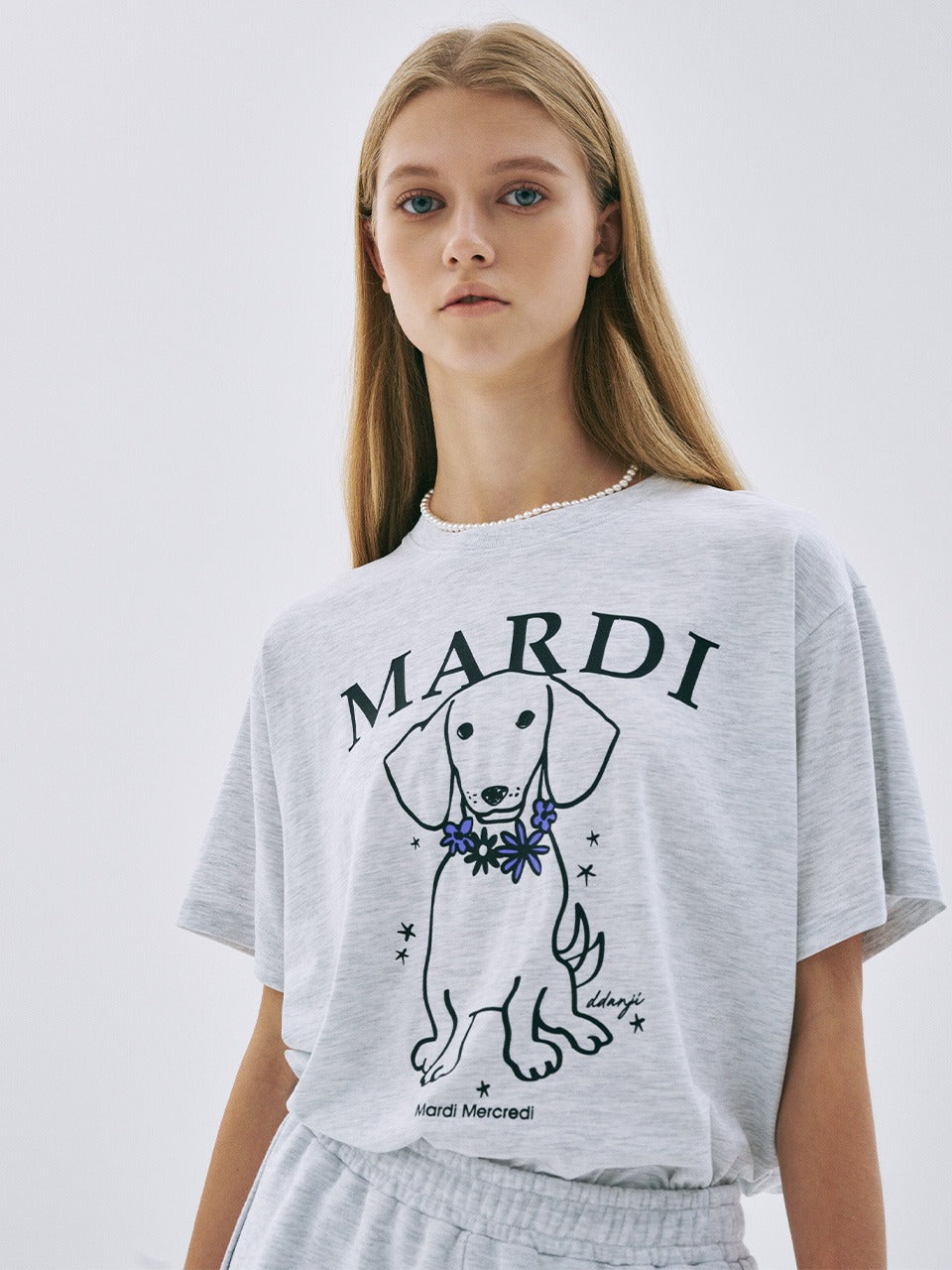 Mardi Mercredi - Tshirt Swing The Tail Ddanji Flower Necklace (Heather Purple) product image 1 | TRAB K-Fashion Australia