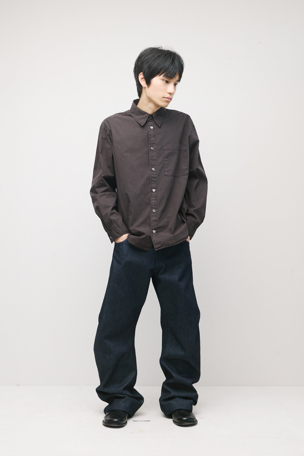 Hatchingroom - Museum Shirt Stripe (Over Dyed Purple Brown) product image 6 | TRAB K-Fashion Australia