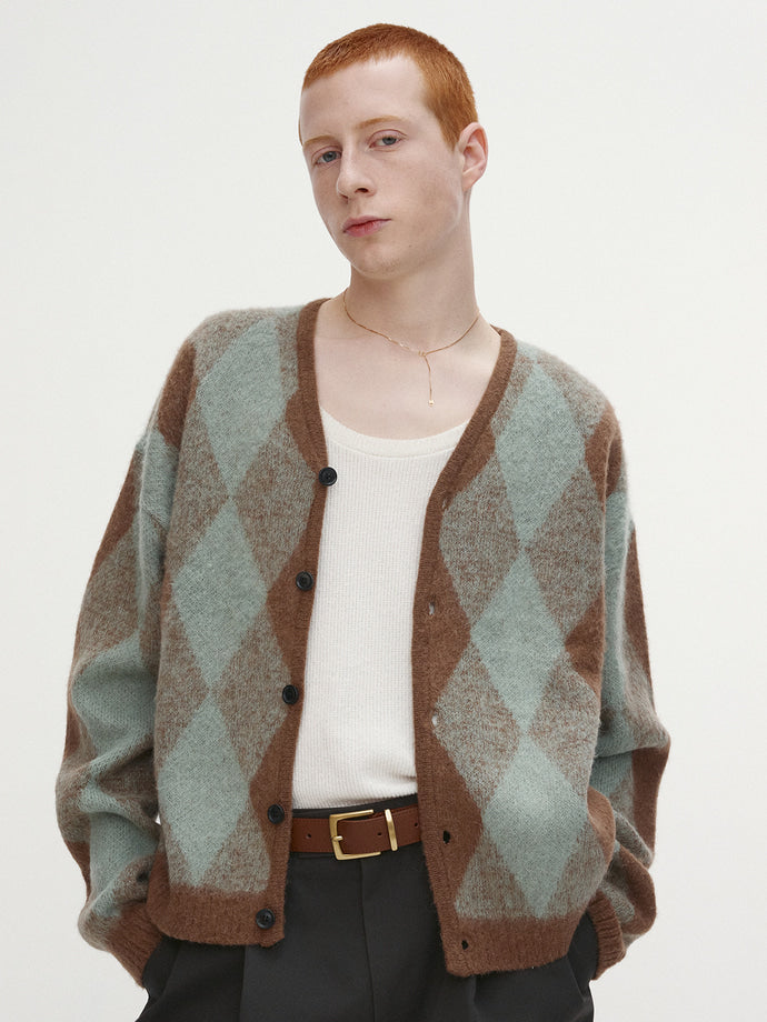Tonywack - Brushed Mohair Argyle Cardigan (Mint/Taupe) product image 4 | TRAB K-Fashion Australia