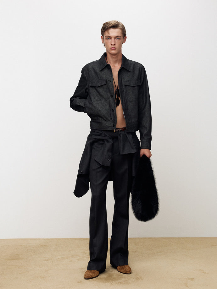 Tonywack - Hidden Button Denim Blouson (Charcoal Indigo) product image 1 | TRAB K-Fashion Australia