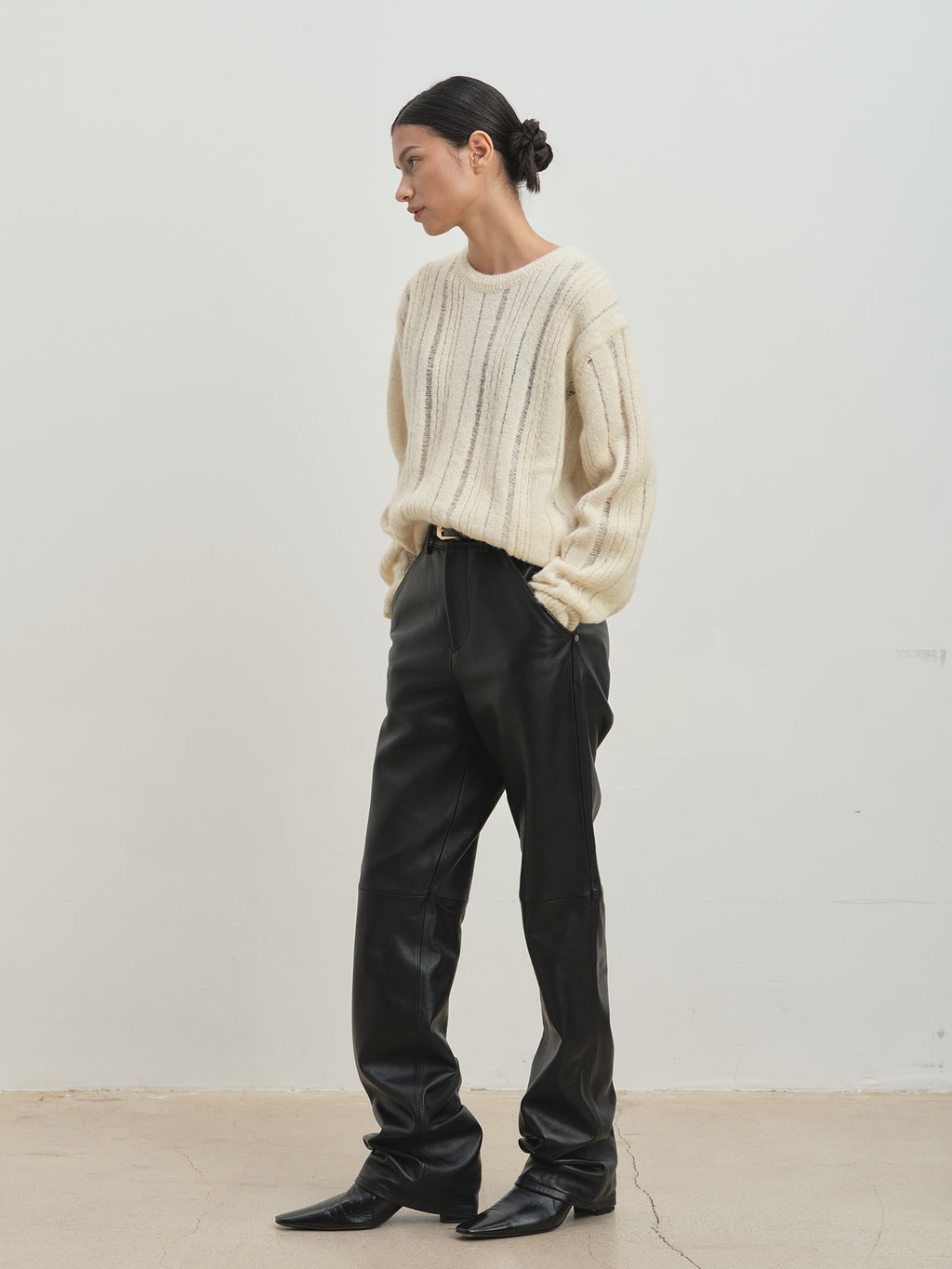 Tonywack - Kid Mohair Distressed Ribbed Sweater (Ecru) product image 5 | TRAB K-Fashion Australia