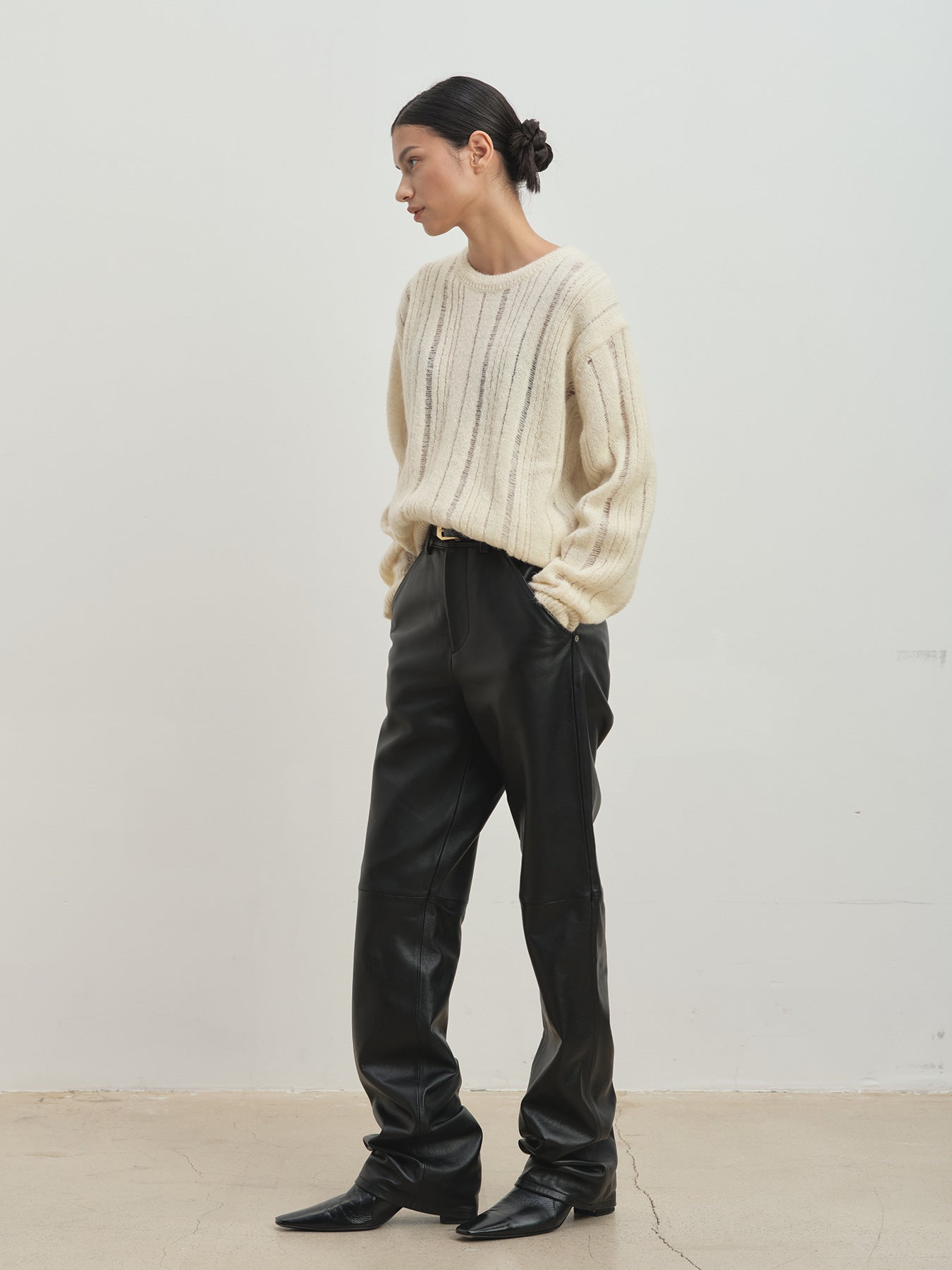 Tonywack - Kid Mohair Distressed Ribbed Sweater (Ecru) product image 5 | TRAB K-Fashion Australia