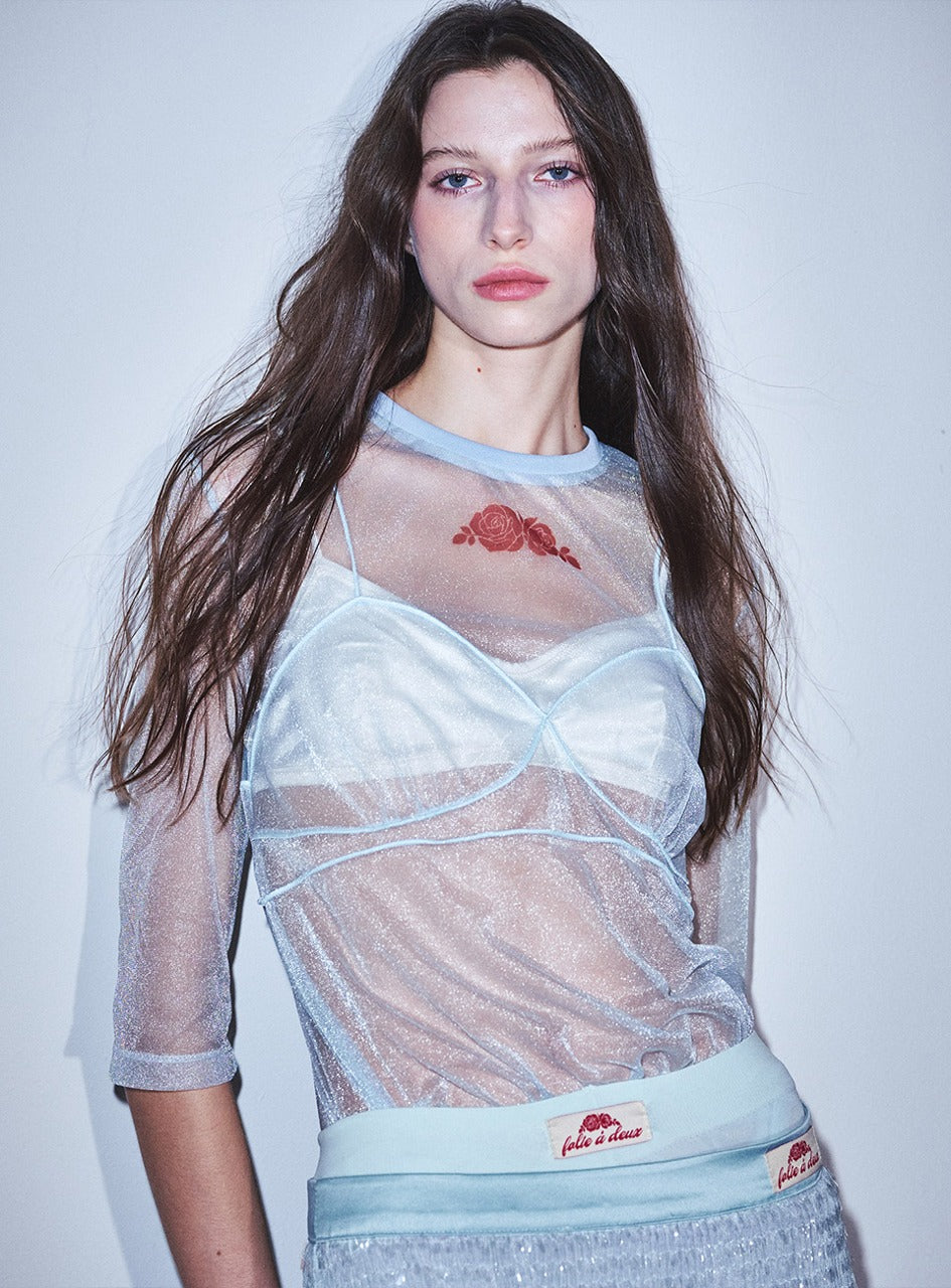 Mardi Mercredi - Sheer Top Ligne Du Corps (Blue Red) product image 1 | TRAB K-Fashion Australia