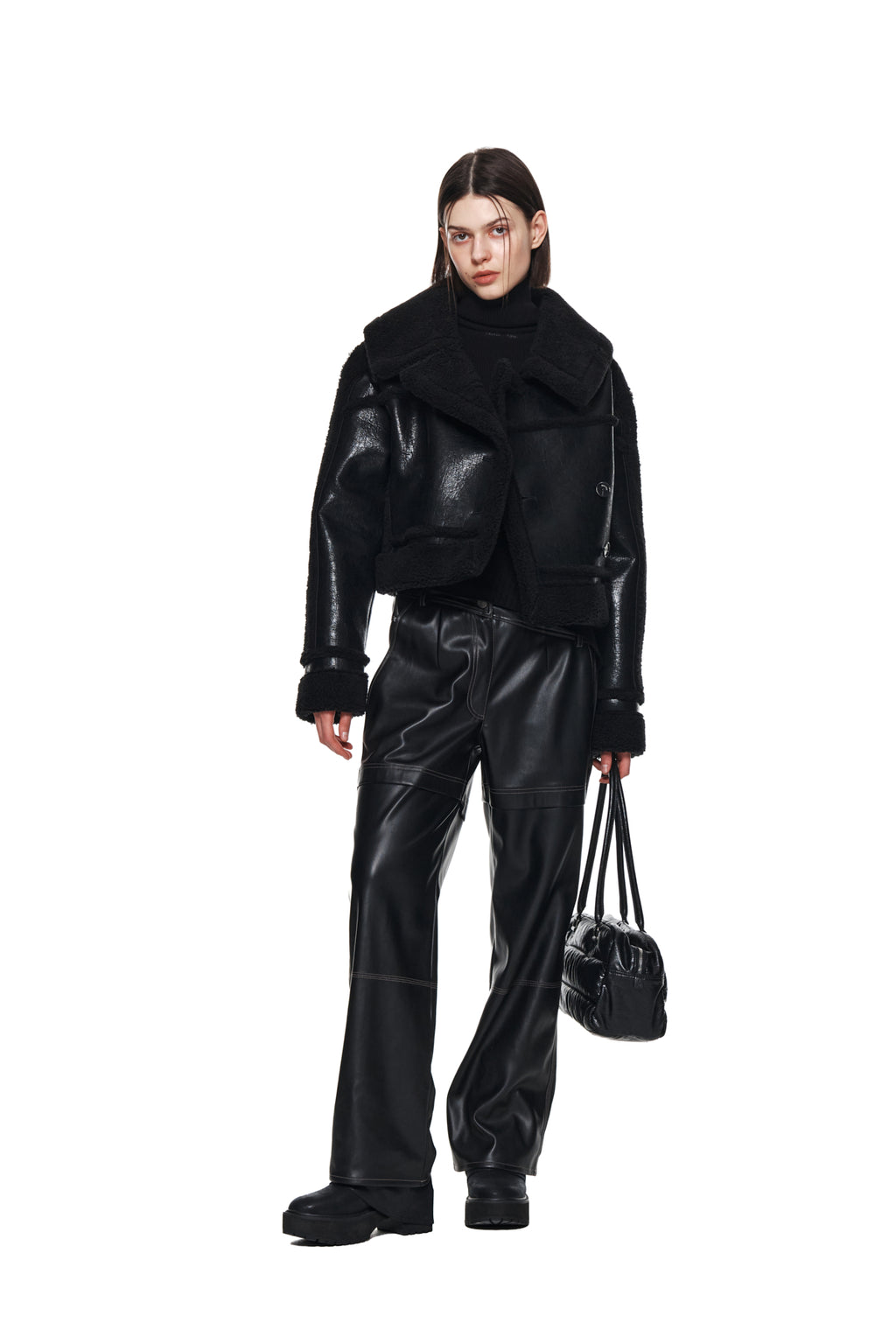 Matin Kim - Waist Unbalanced Leather Pants (Black) product image 8 | TRAB K-Fashion Australia