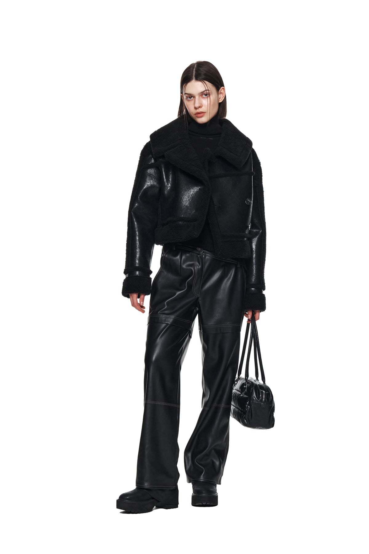 Matin Kim - Waist Unbalanced Leather Pants (Black) product image 8 | TRAB K-Fashion Australia