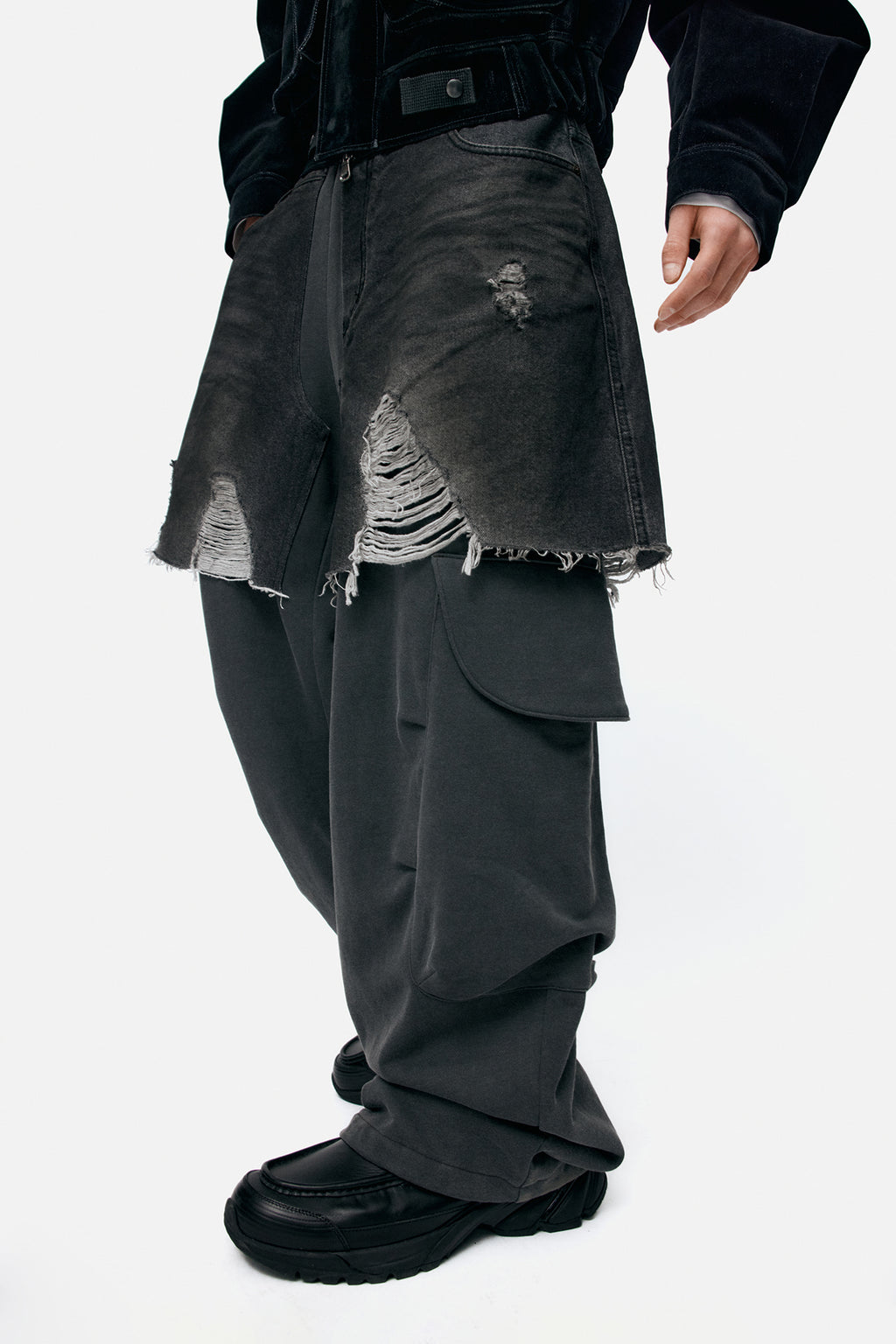 Andersson Bell - Unisex Rugged Denim-Inset Sweatpants (Black) product image 6 | TRAB K-Fashion Australia