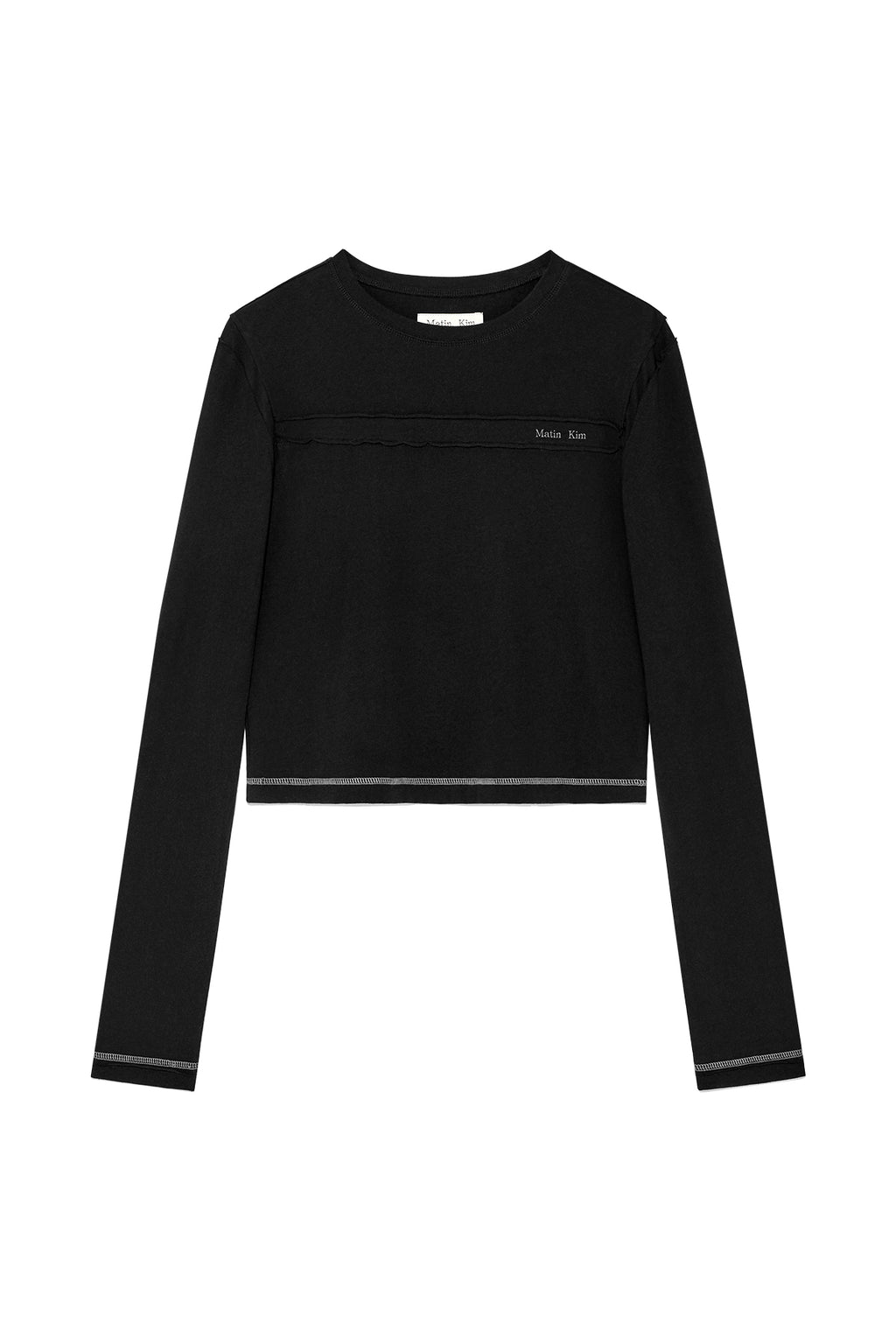 Matin Kim - Cut Line Detail Long Sleeve Logo Top (Black) product image 1 | TRAB K-Fashion Australia
