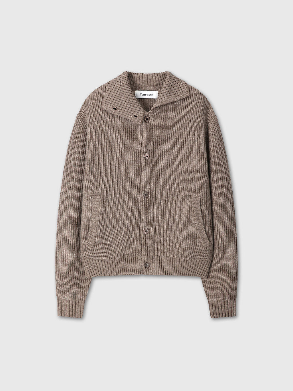 Tonywack - High Neck Merino Wool Button-Up Knitted Blouson (Taupe) product image 9 | TRAB K-Fashion Australia