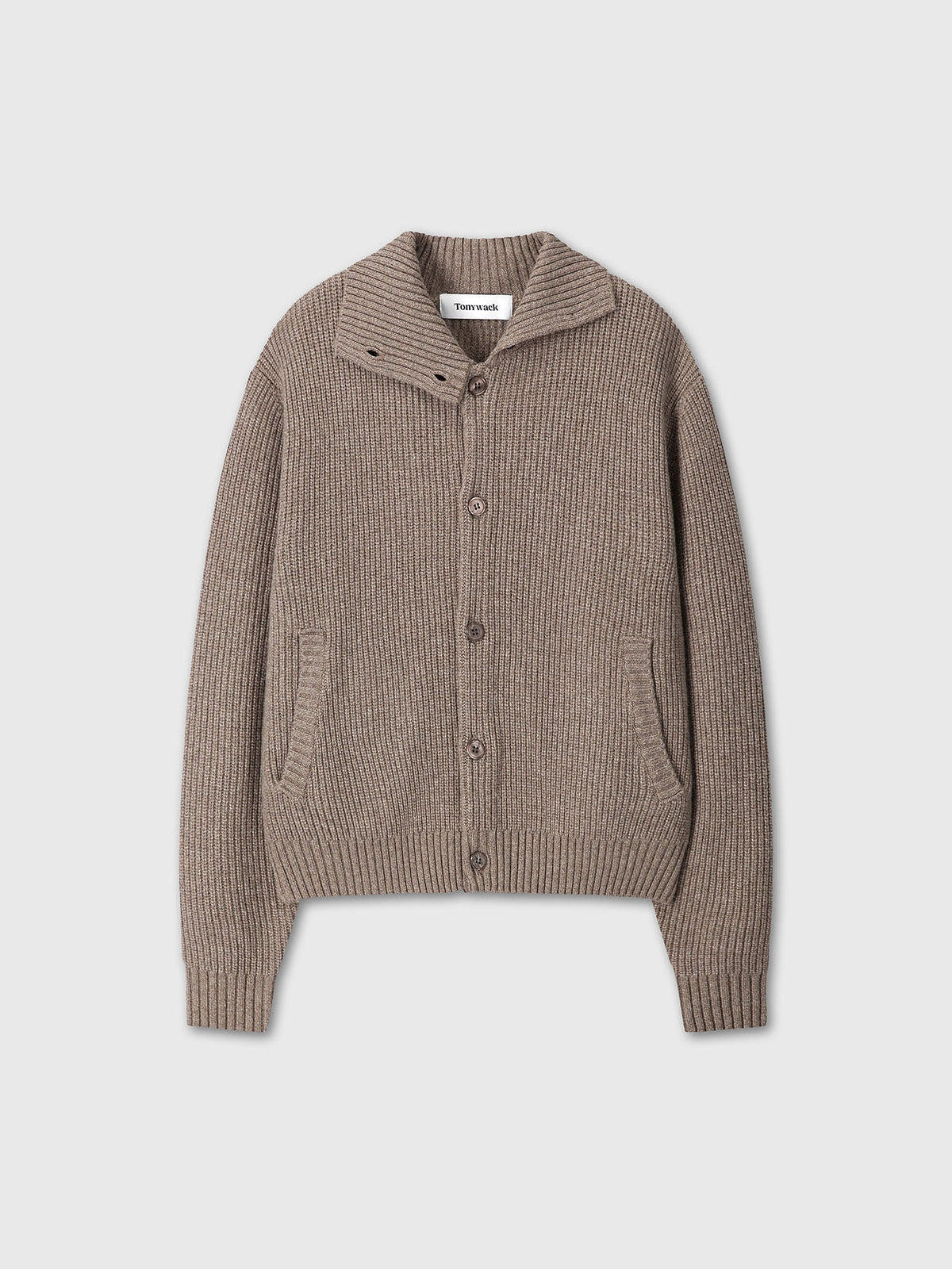 Tonywack - High Neck Merino Wool Button-Up Knitted Blouson (Taupe) product image 9 | TRAB K-Fashion Australia