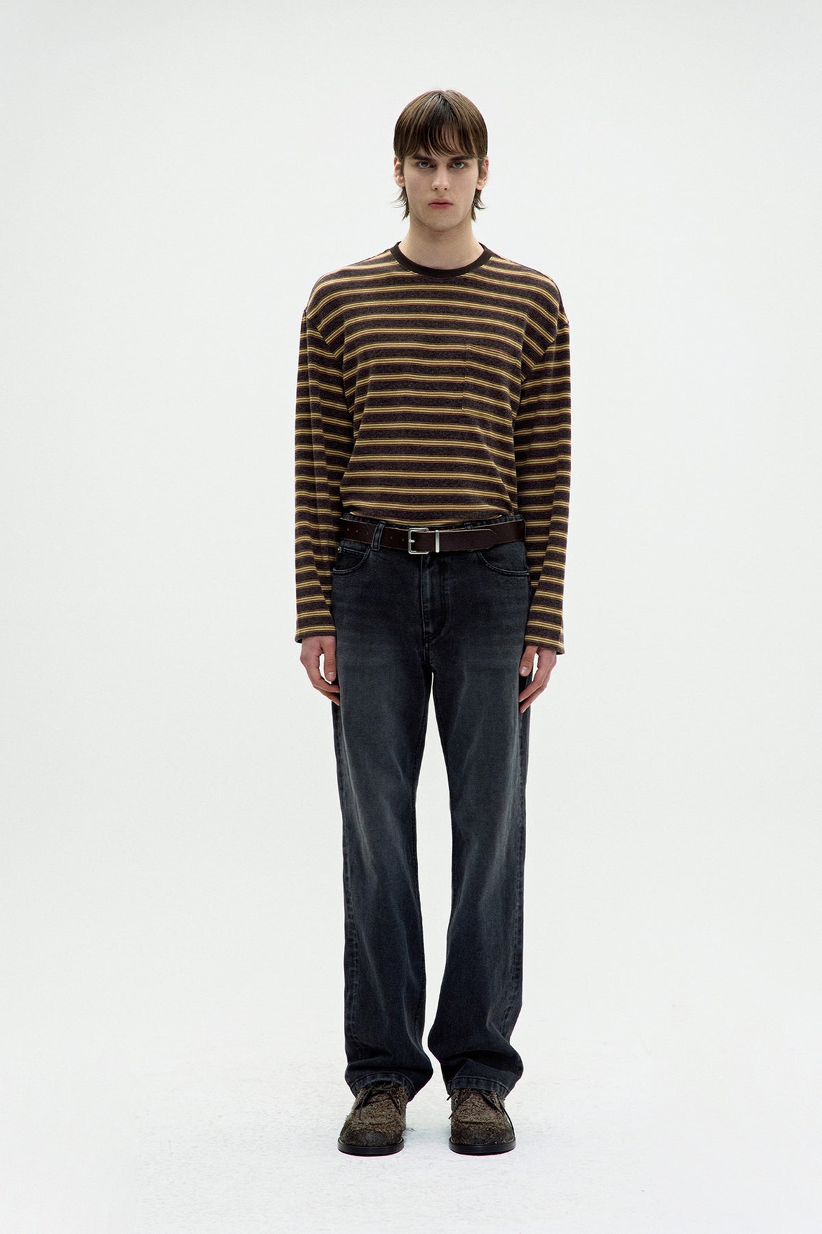 Coor - Soft Brushed Multi Pin Stripe T-Shirt (Dark Brown) product image 2 | TRAB K-Fashion Australia