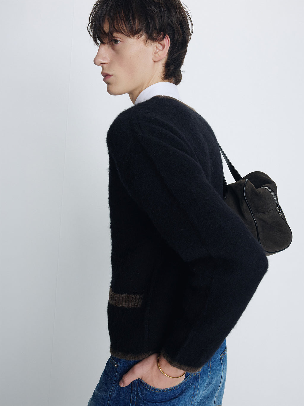 Tonywack - Brushed Classic Tipped Cardigan (Brown/Black) product image 5 | TRAB K-Fashion Australia