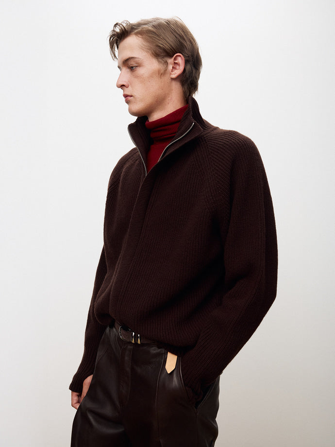 Tonywack - Super Fine Merino Wool Placket Zip-Up Knit (Dark Brown) product image 7 | TRAB K-Fashion Australia