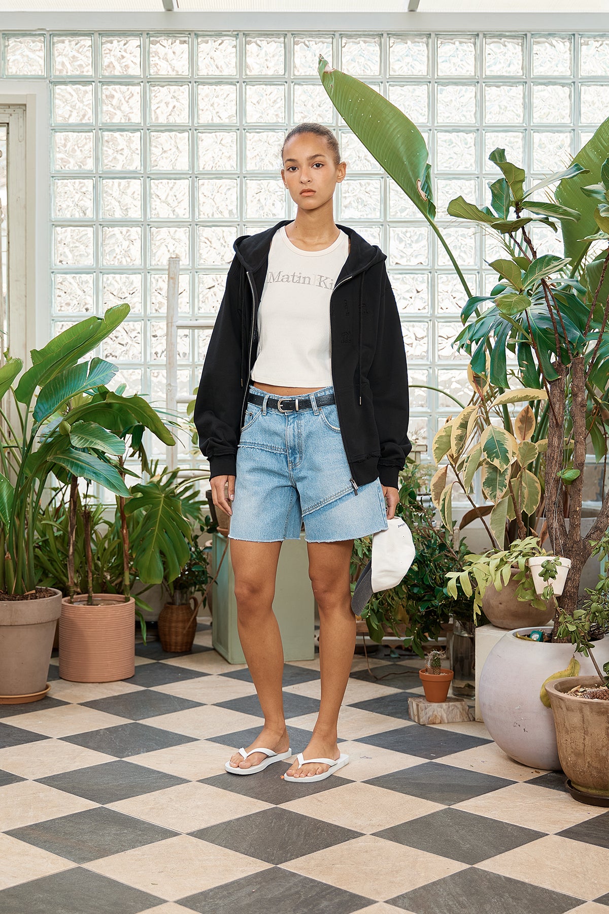 Matin Kim - Applique Cutted Logo Hoody Zip Up (Black) product image 10 | TRAB K-Fashion Australia