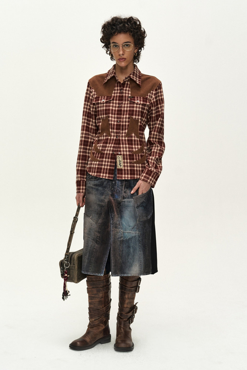 Andersson Bell - Checkered Western Patched Shirt (red) (Red) product image 1 | TRAB K-Fashion Australia
