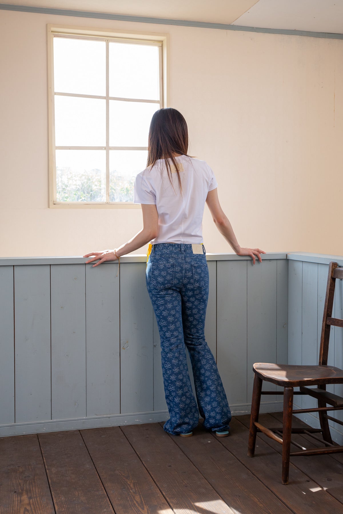 Matin Kim - Flower Pattern Flare Denim Pants (Blue) product image 10 | TRAB K-Fashion Australia