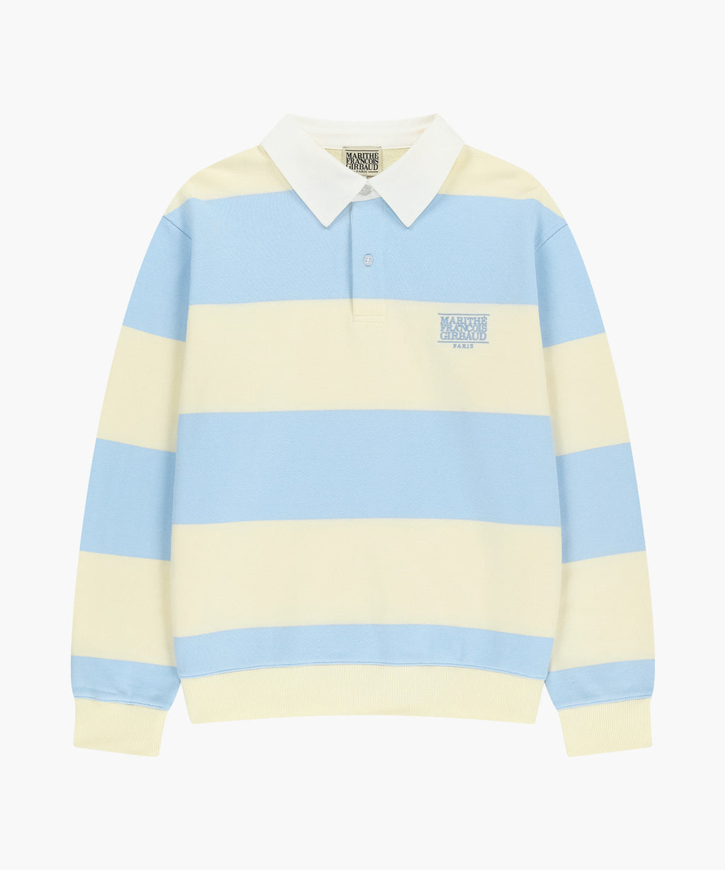 Marithe & Francois Girbaud - Small Classic Logo Rugby Stripe Sweatshirt (Sky Blue) product image 4 | TRAB K-Fashion Australia