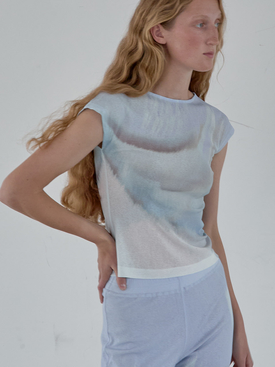Kijun - [Ships 29 June] Print Cap Sleeve Top (Sky Blue) product image 7 | TRAB K-Fashion Australia