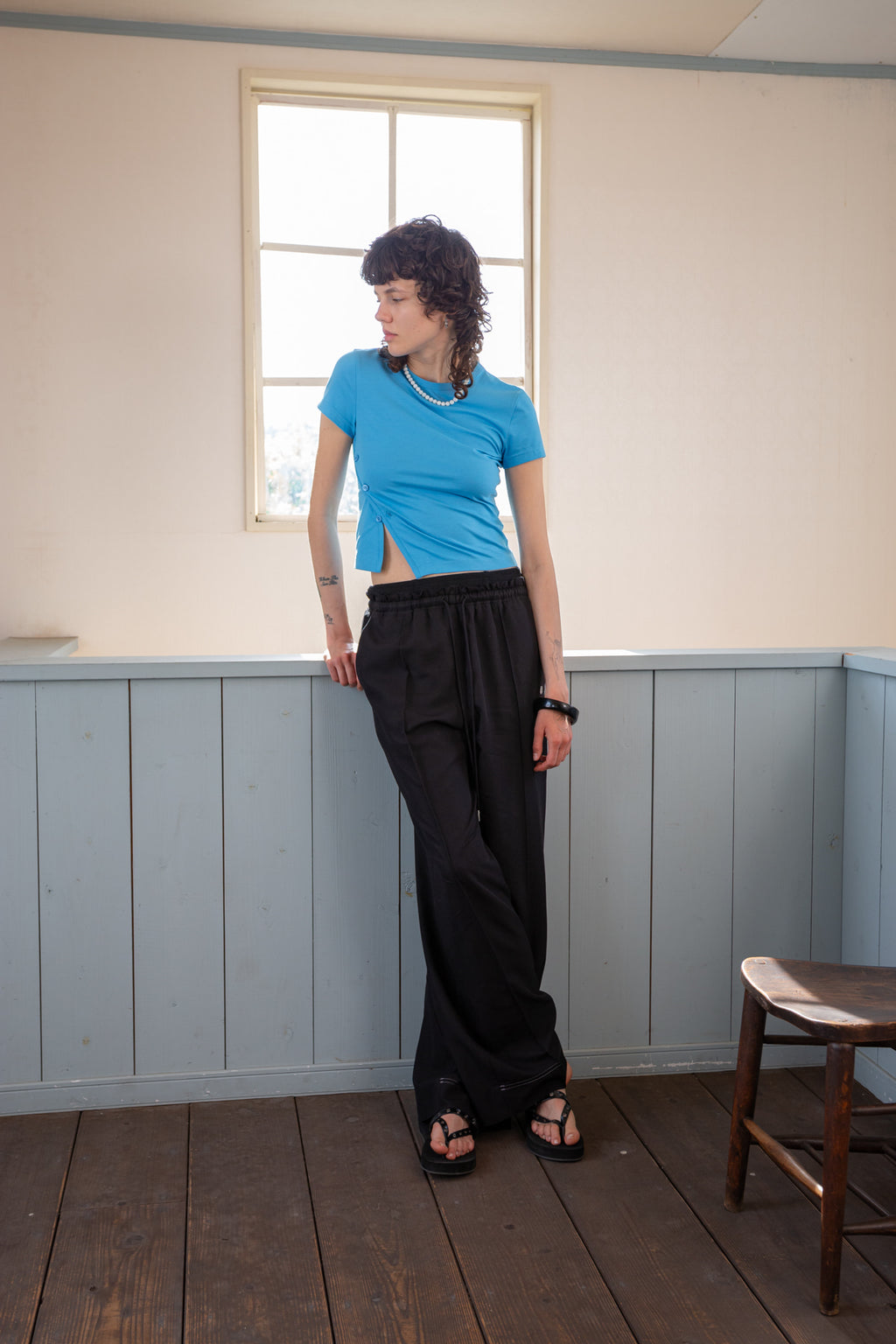 Matin Kim - Slit Button Point Crop Top (Blue) product image 9 | TRAB K-Fashion Australia