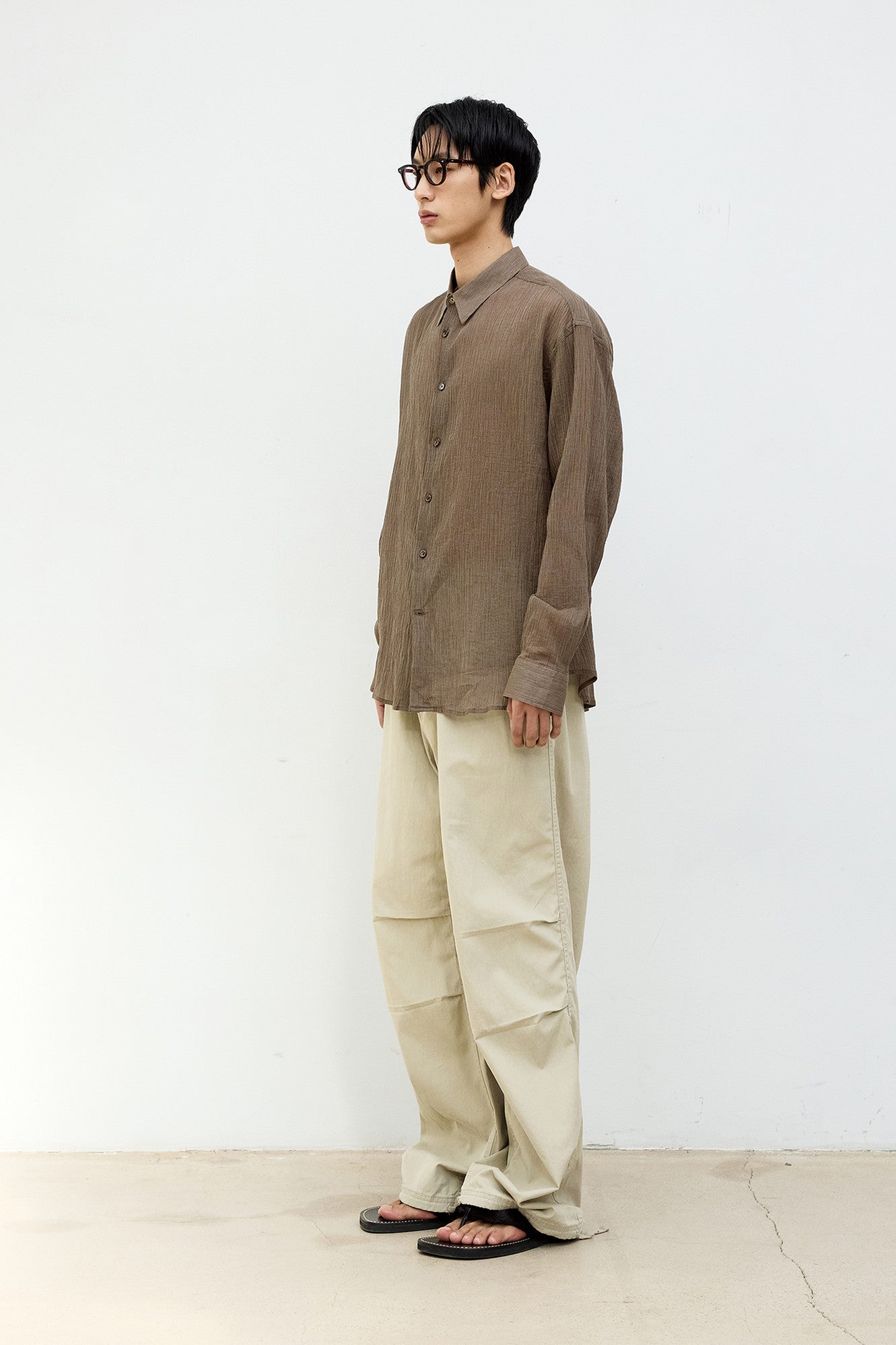 Coor - Stripe See-Through Cotton Shirt (Brown) product image 3 | TRAB K-Fashion Australia