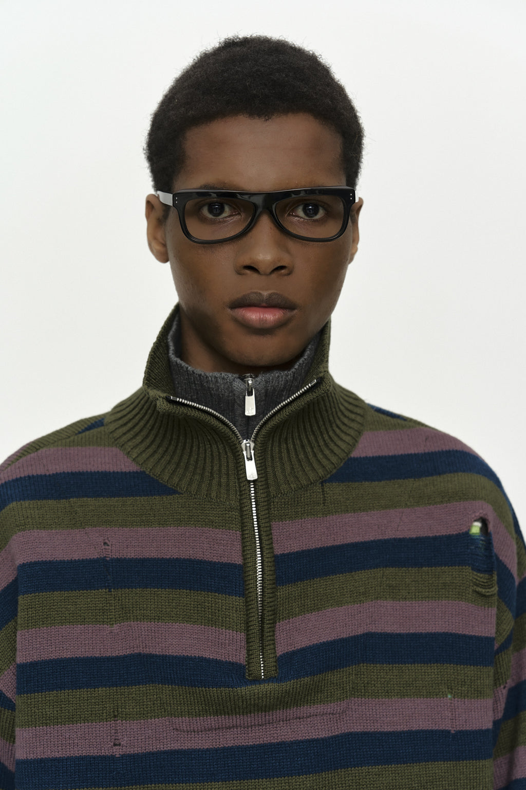 Andersson Bell - Double Layered Stripe Half Zip-Up Sweater (Blue/Grey) product image 5 | TRAB K-Fashion Australia