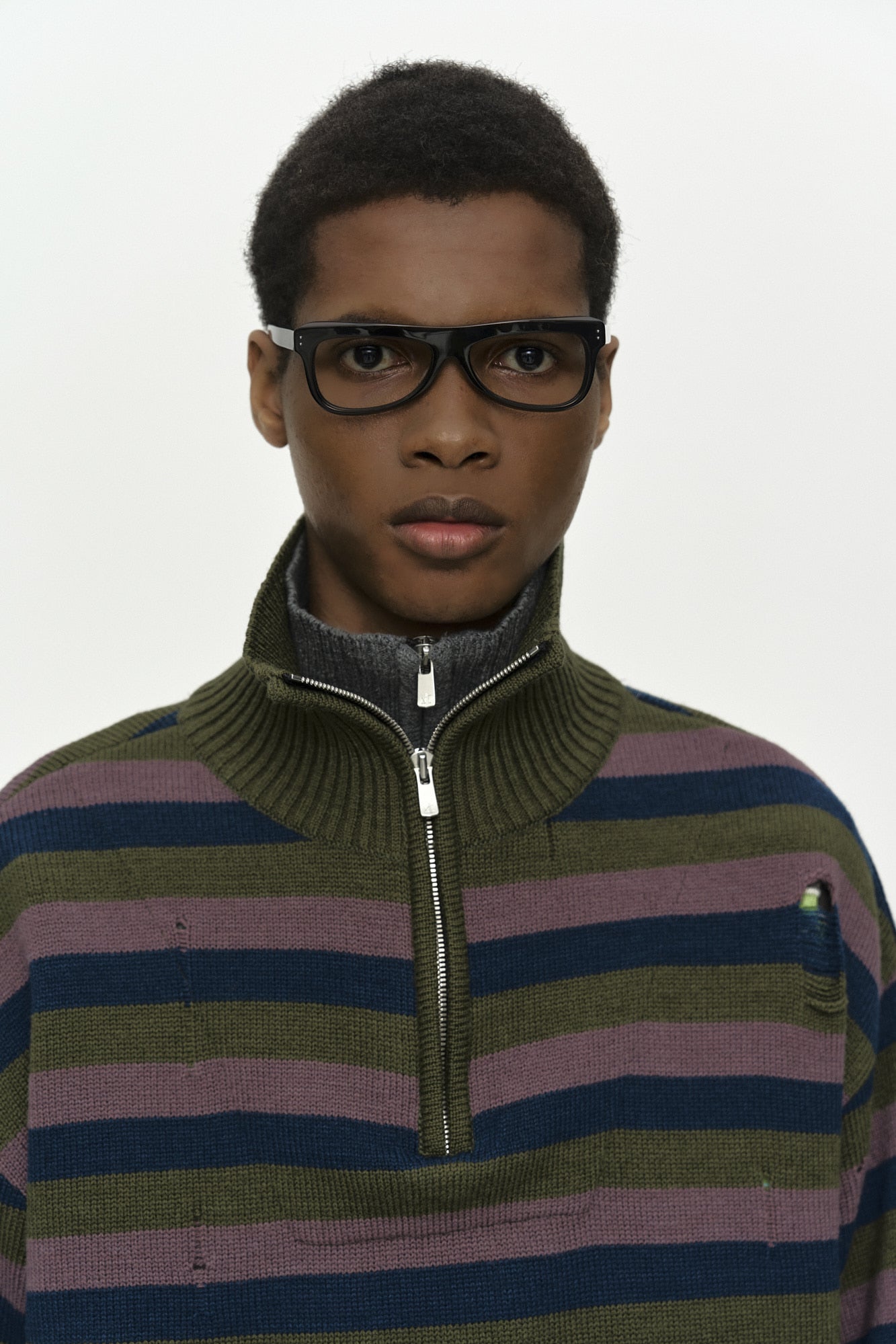 Andersson Bell - Double Layered Stripe Half Zip-Up Sweater (Blue/Grey) product image 5 | TRAB K-Fashion Australia