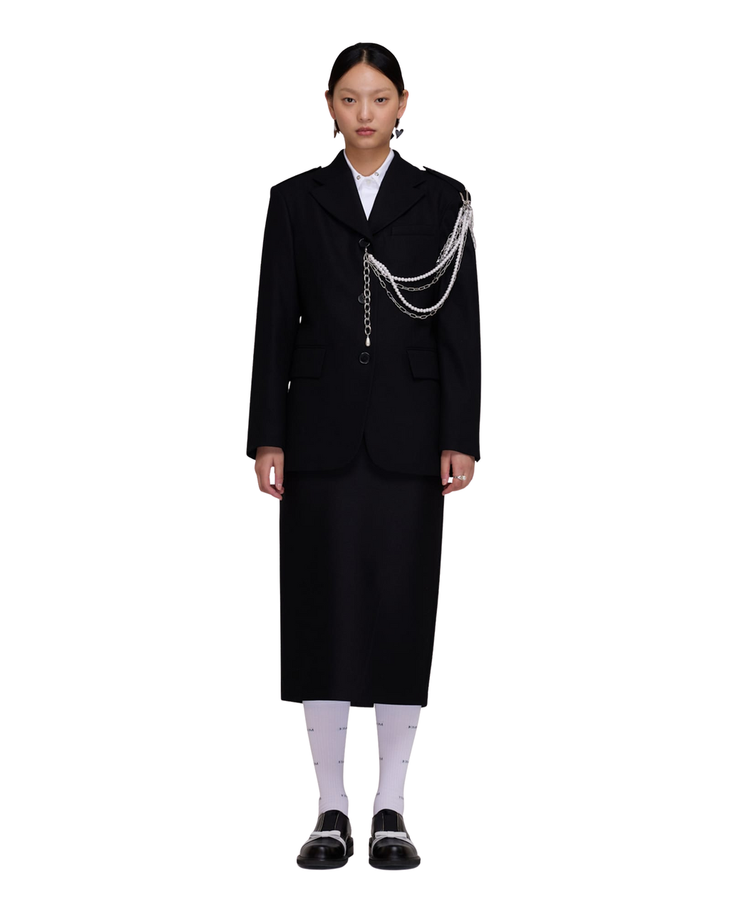 Kimhe Kim - Detachable Pearl Chain Single Jacket (Black) product image 1 | TRAB K-Fashion Australia