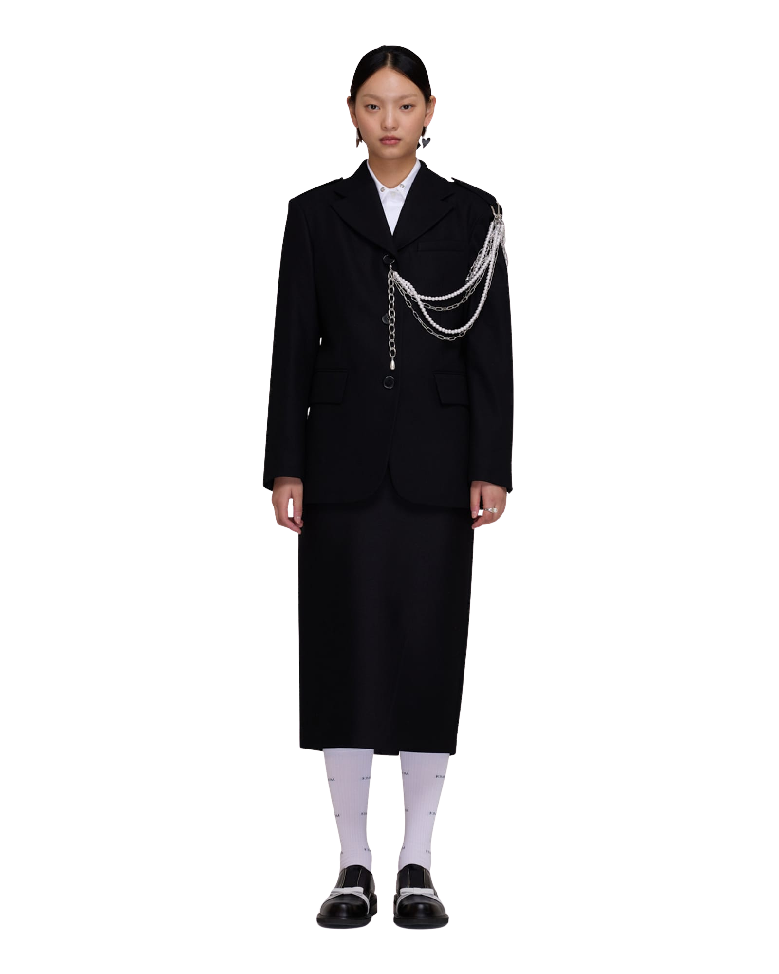 Kimhe Kim - Detachable Pearl Chain Single Jacket (Black) product image 1 | TRAB K-Fashion Australia