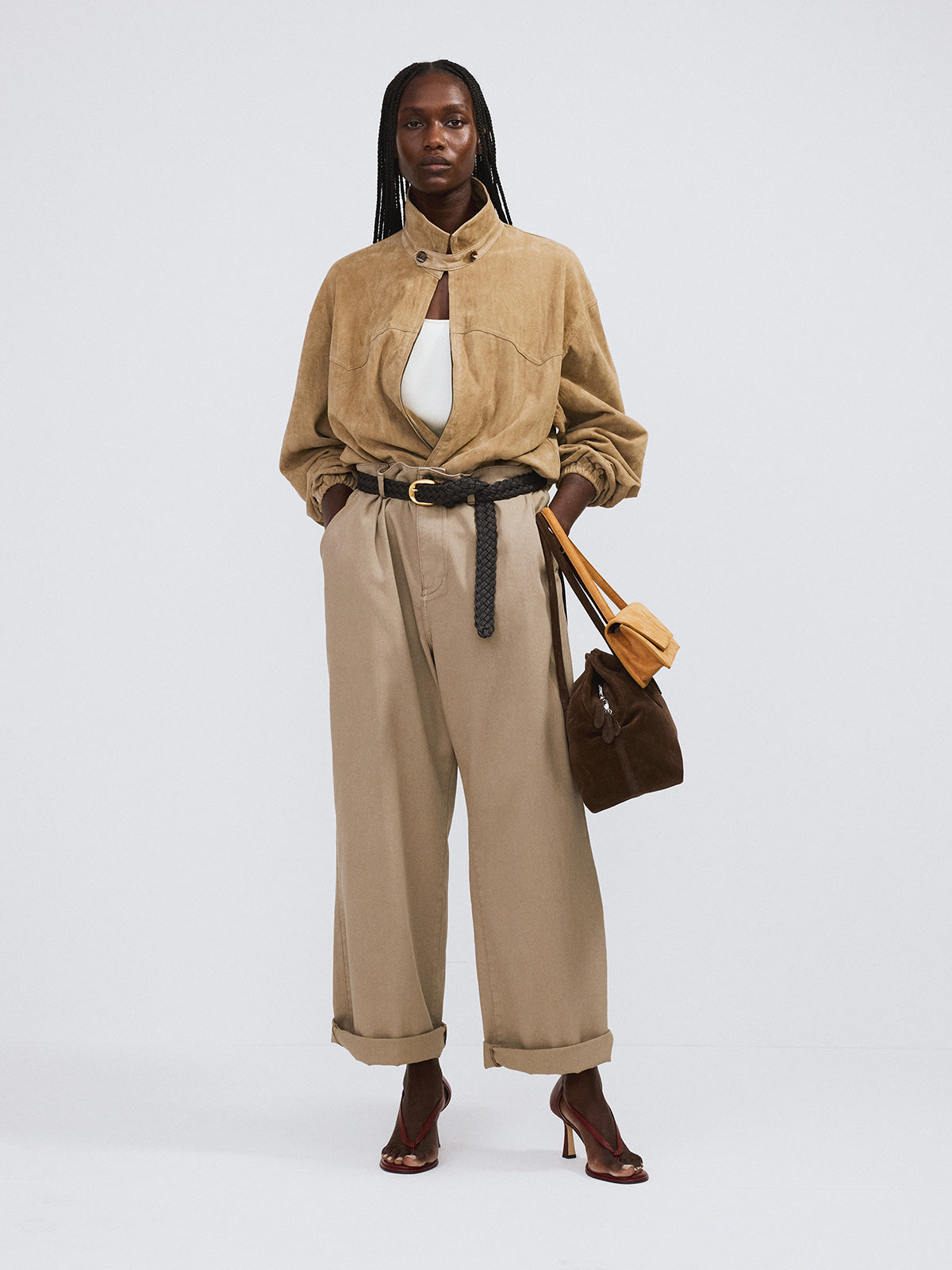 Recto - Banding Detail Wide Cotton Pants (Light Khaki) product image 3 | TRAB K-Fashion Australia