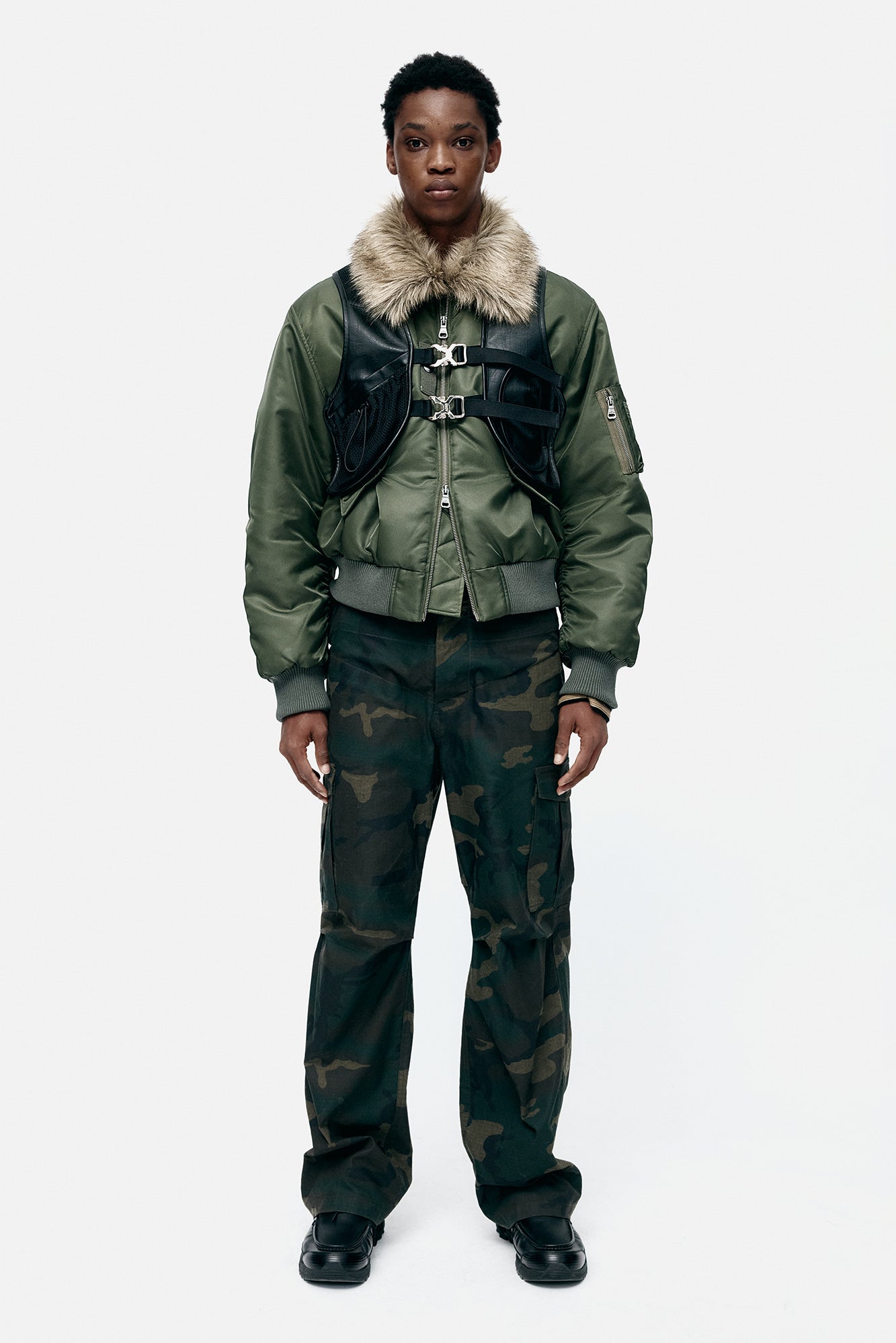 Andersson Bell - Unisex Camouflage Double Waist Work Wide-Leg Jeans (Navy/Green) product image 9 | TRAB K-Fashion Australia