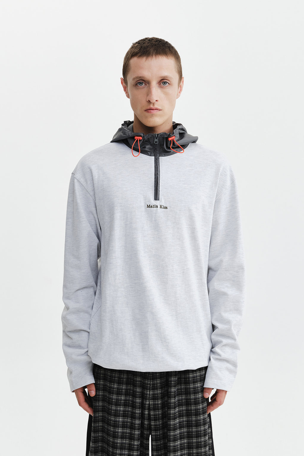 Matin Kim - Color Block Hoody Quarter Zip Up (Light Grey) product image 6 | TRAB K-Fashion Australia