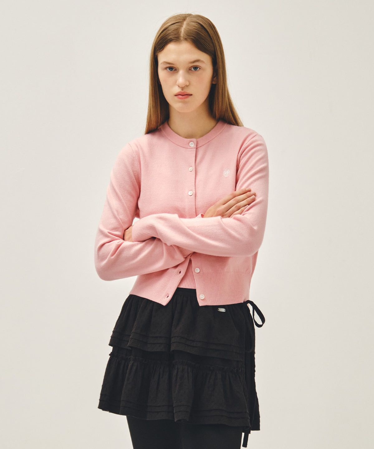 Marithe & Francois Girbaud - Basic Knit Cardigan Setup (Coral Pink) product image 1 | TRAB K-Fashion Australia