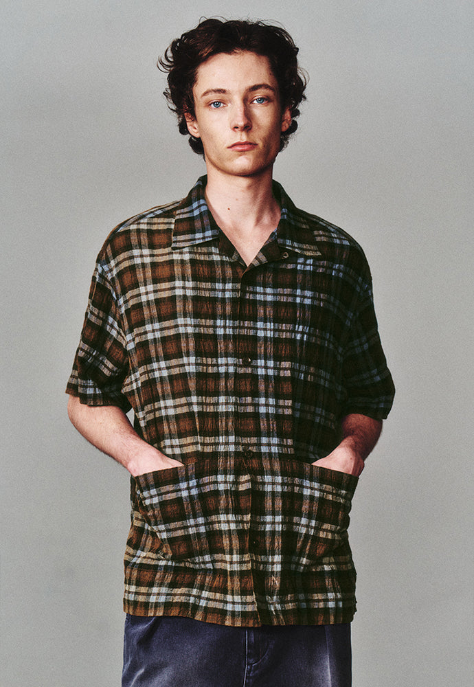 Art if acts - Check Two Pocket Half Shirt (Blue/Brown) product image 5 | TRAB K-Fashion Australia