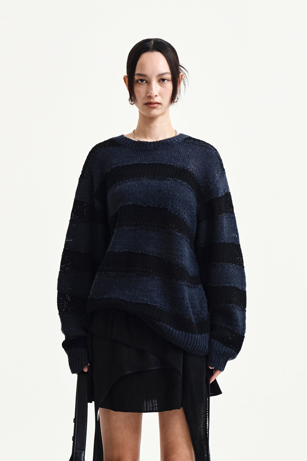 Matin Kim - Texture Block Stripe Knit Pullover (Navy) product image 5 | TRAB K-Fashion Australia