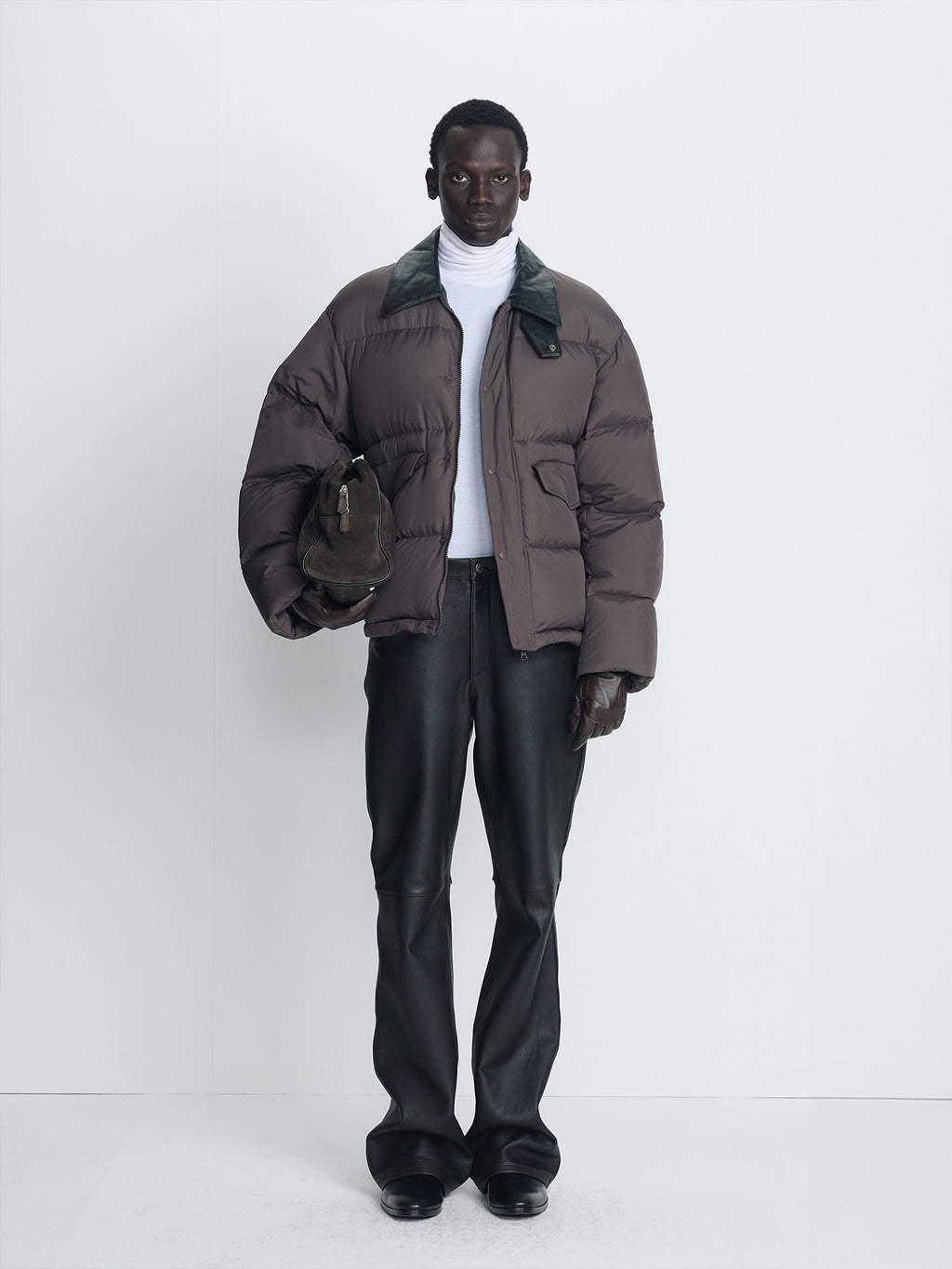 Tonywack - Leather Collar Down Puffer Blouson (Deep Brown) product image 1 | TRAB K-Fashion Australia