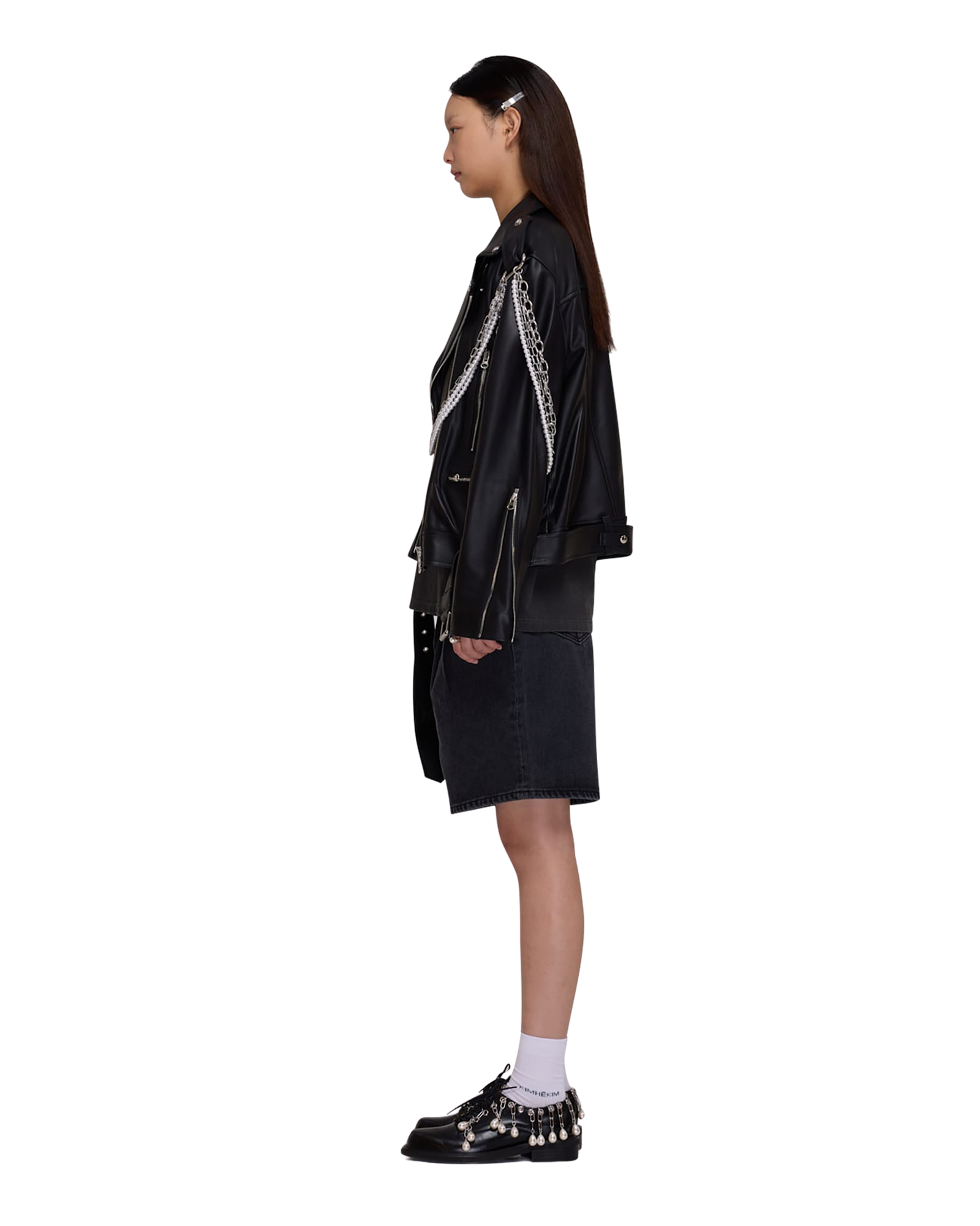 Kimhe Kim - Detachable Pearl Chain Leather Jacket (Black) product image 3 | TRAB K-Fashion Australia