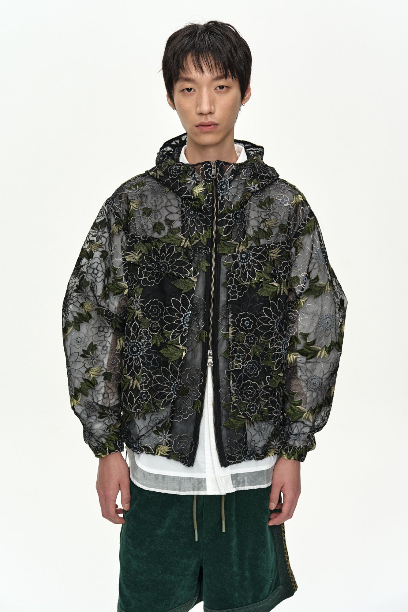 Andersson Bell - Flower Embroidery Sheer Hoodie Jacket (Black) product image 4 | TRAB K-Fashion Australia