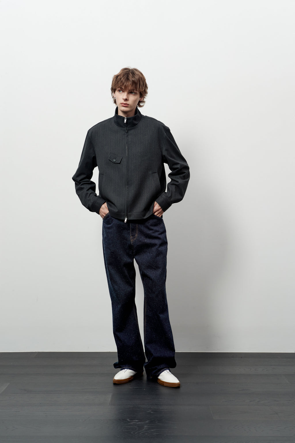 Stu - High Neck Crop Stripe Jacket (Grey) product image 8 | TRAB K-Fashion Australia