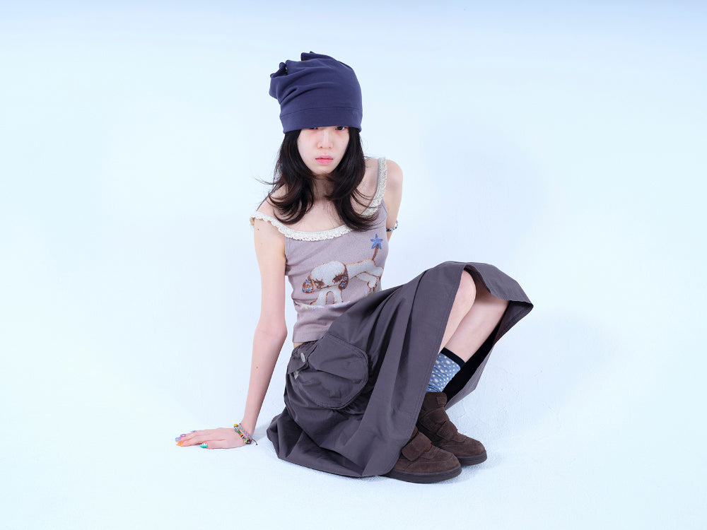 Coyseio - Big Pocket Shirring Skirt (Charcoal) product image 4 | TRAB K-Fashion Australia
