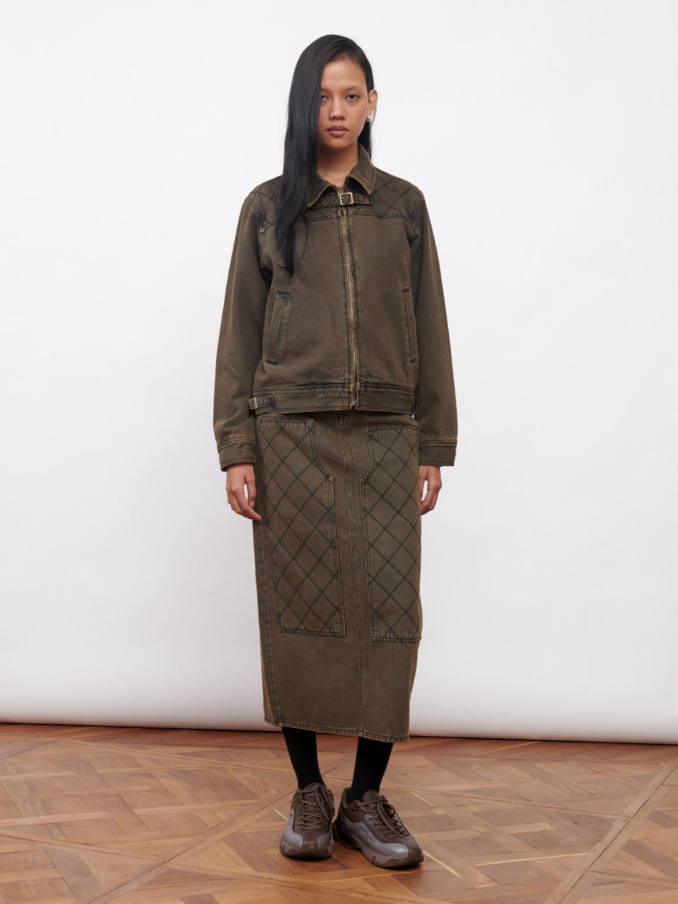 Kijun - Stitched Denim Jacket (Charcoal Brown) product image 4 | TRAB K-Fashion Australia