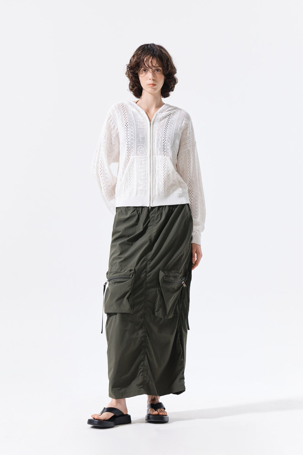 Matin Kim - Patch Pocket Shirring Nylon Skirt (Khaki) product image 10 | TRAB K-Fashion Australia