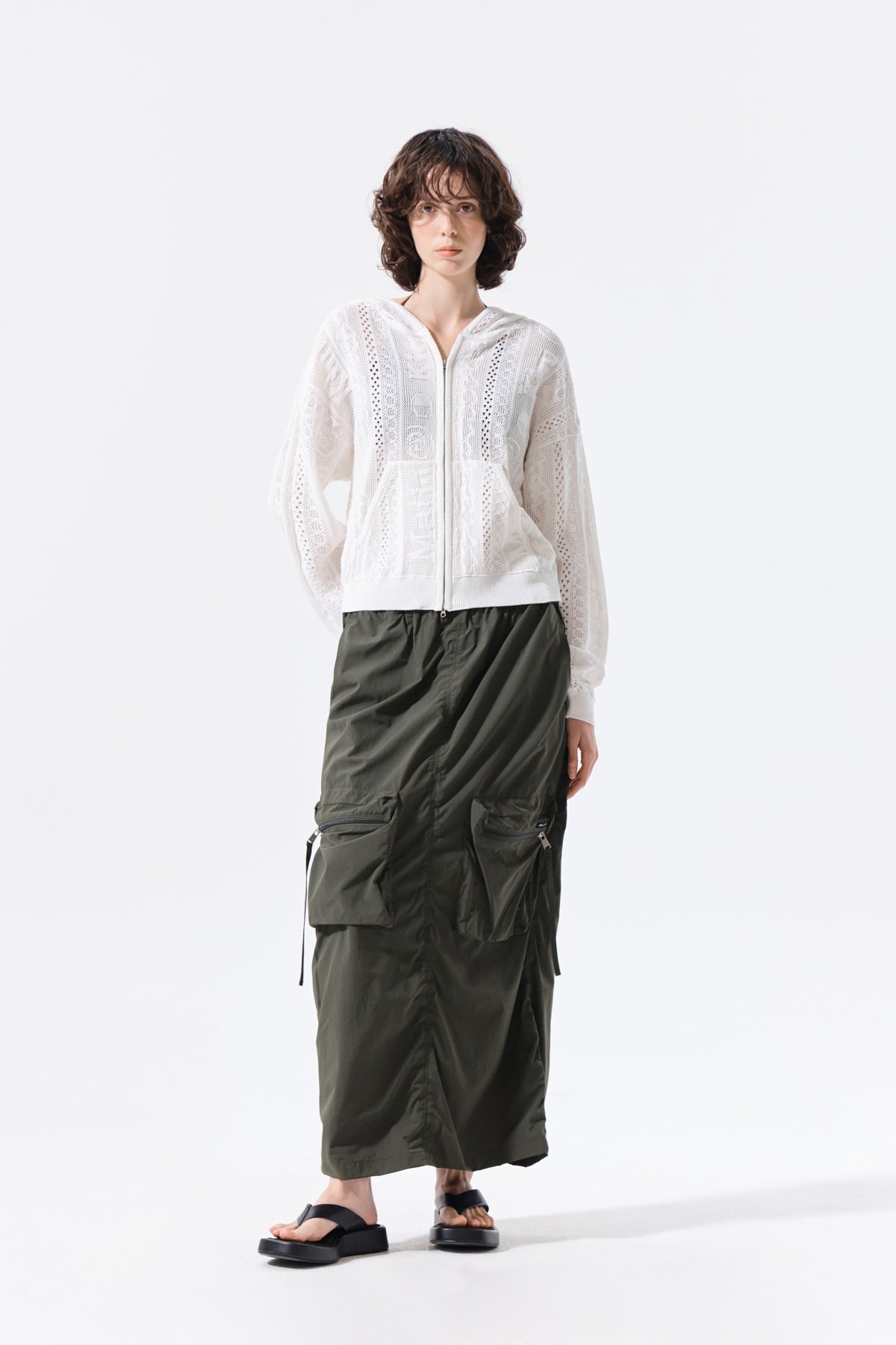 Matin Kim - Patch Pocket Shirring Nylon Skirt (Khaki) product image 10 | TRAB K-Fashion Australia