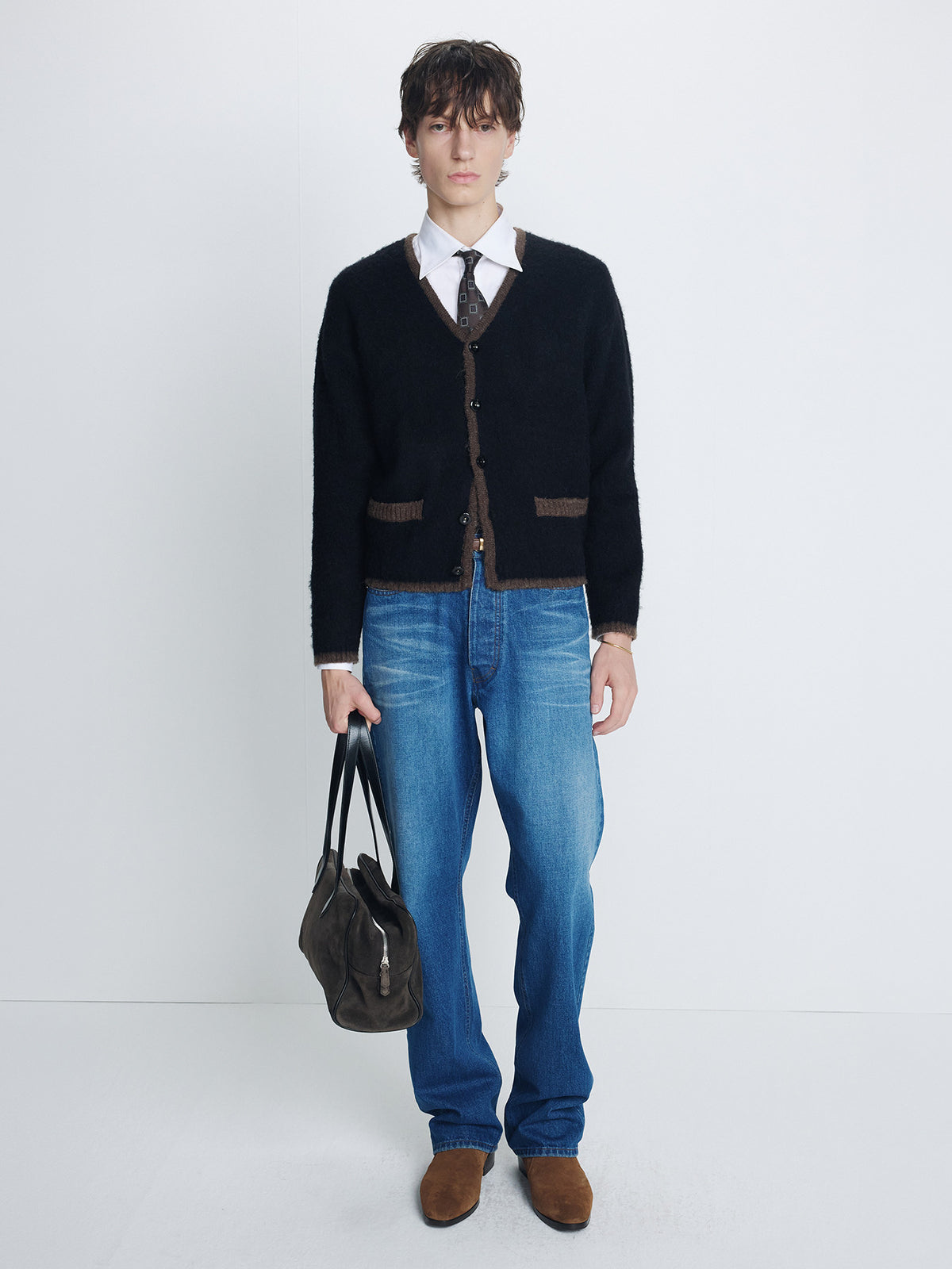 Tonywack - Brushed Classic Tipped Cardigan (Brown/Black) product image 3 | TRAB K-Fashion Australia
