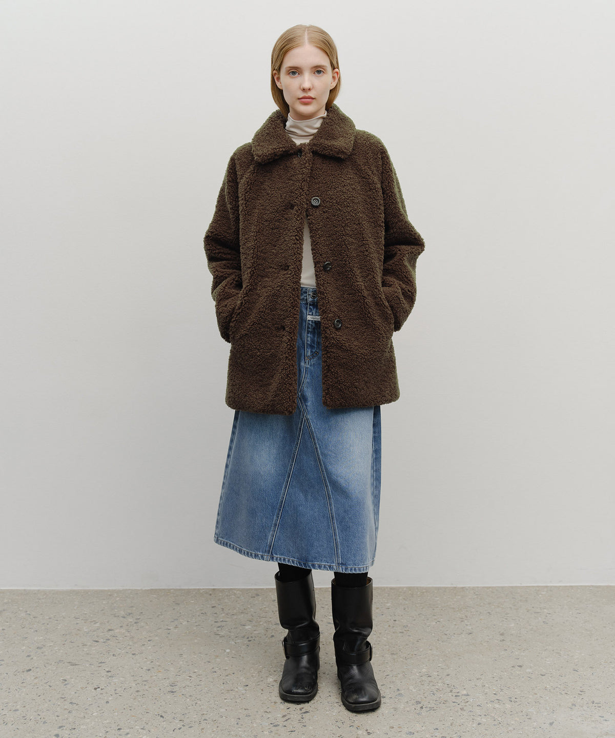 Marithe & Francois Girbaud - Mid Shearling Fur Coat (Dark Brown) product image 1 | TRAB K-Fashion Australia