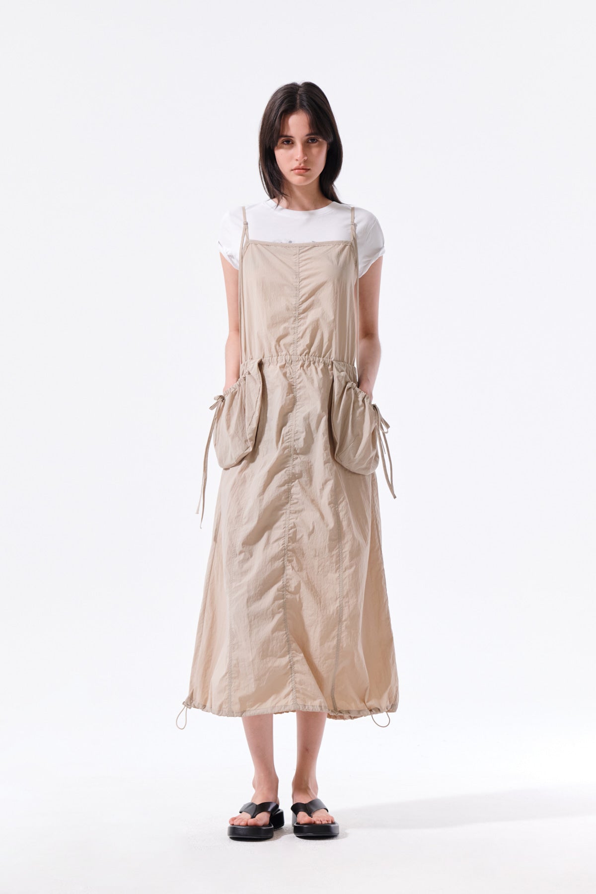 Matin Kim - Strap Detail Sleeveless Utility Dress (Beige) product image 10 | TRAB K-Fashion Australia