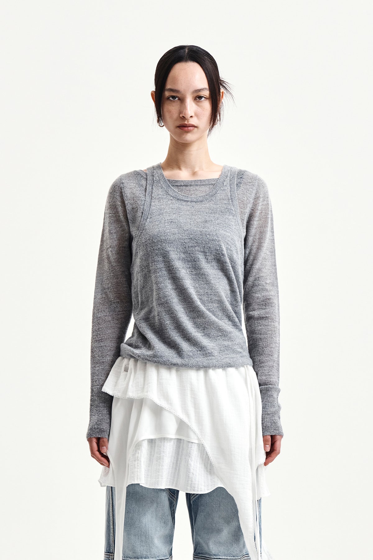 Matin Kim - Mohair Layered Knit Pullover (Light Grey) product image 11 | TRAB K-Fashion Australia