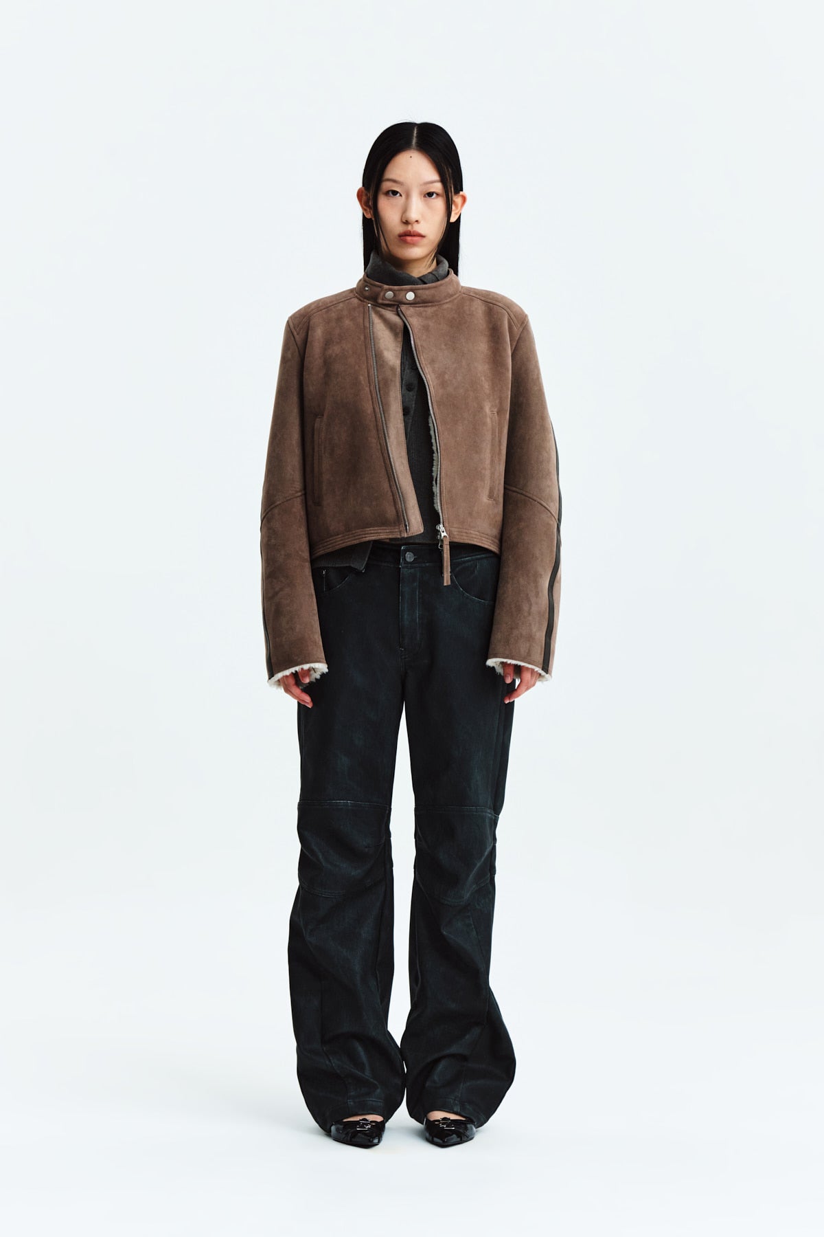 Matin Kim - Biker Detail Washed Leather Pants (Khaki) product image 10 | TRAB K-Fashion Australia