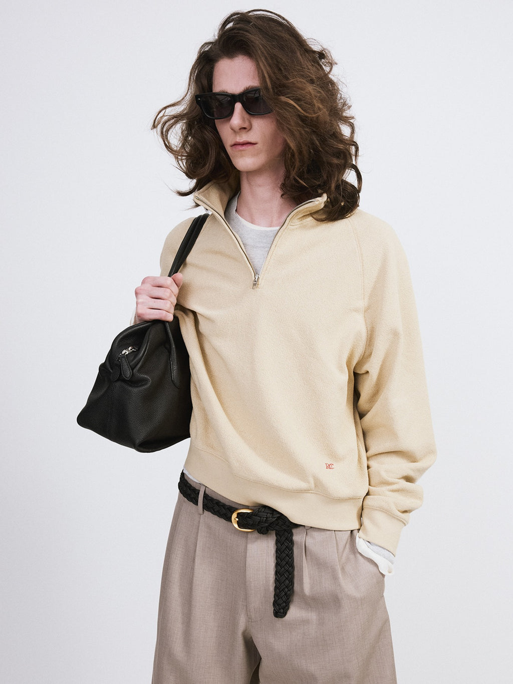 Recto - Rc Logo Half-Zip Sweatshirt (Beige) product image 1 | TRAB K-Fashion Australia