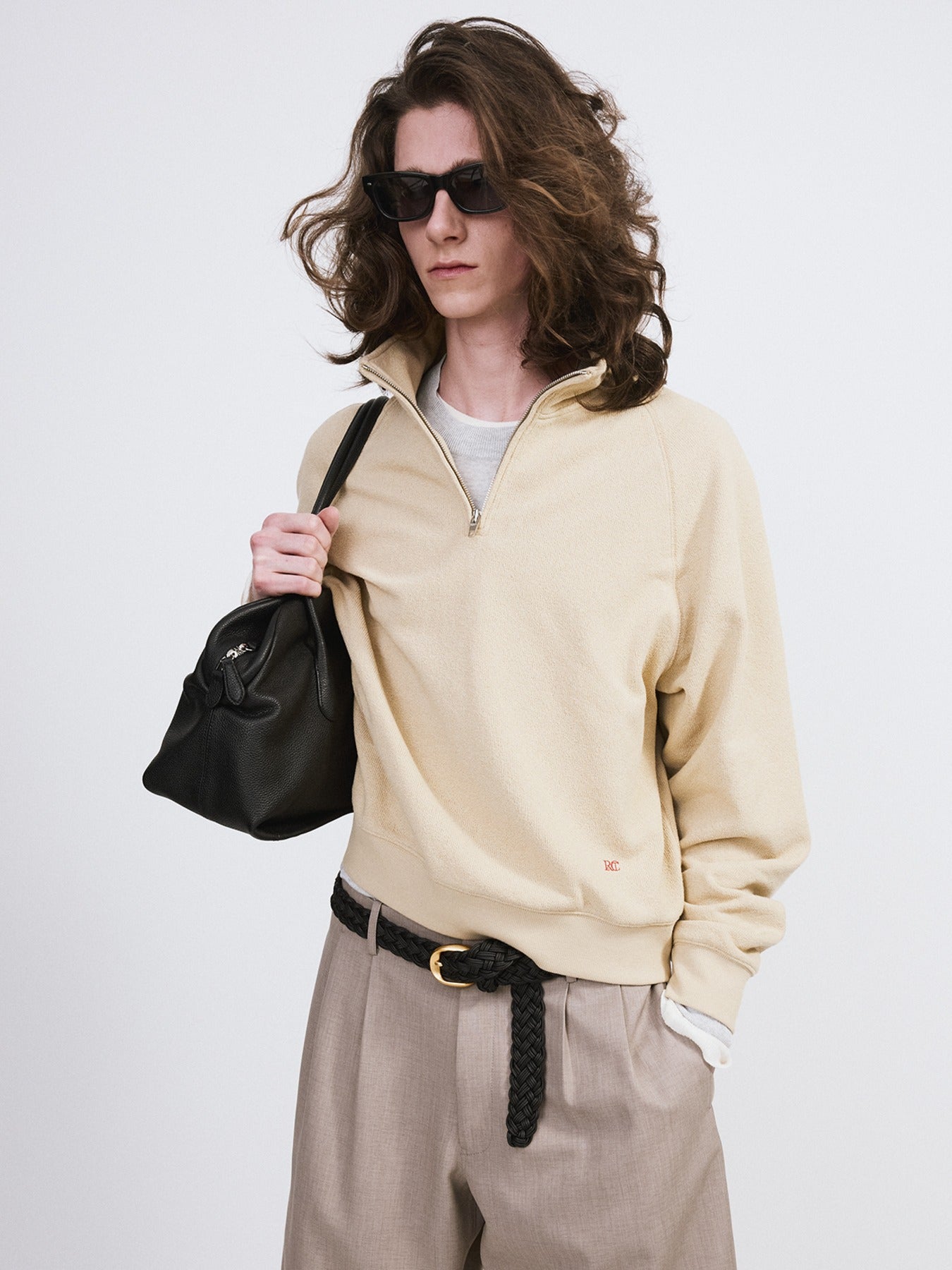 Recto - Rc Logo Half-Zip Sweatshirt (Beige) product image 1 | TRAB K-Fashion Australia